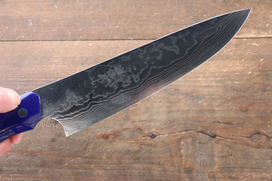 Takeshi Saji Coreless Mirrored Finish Gyuto 180mm Navy Blue Turquoise (Nomura Style) Handle - Seisuke Knife