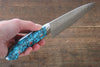 Takeshi Saji SG2 Diamond Finish Damascus Petty-Utility 130mm Blue Turquoise (Nomura Style) Handle - Seisuke Knife - Slide 5