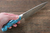 Takeshi Saji SG2 Diamond Finish Damascus Petty-Utility 130mm Blue Turquoise (Nomura Style) Handle - Seisuke Knife - Slide 6