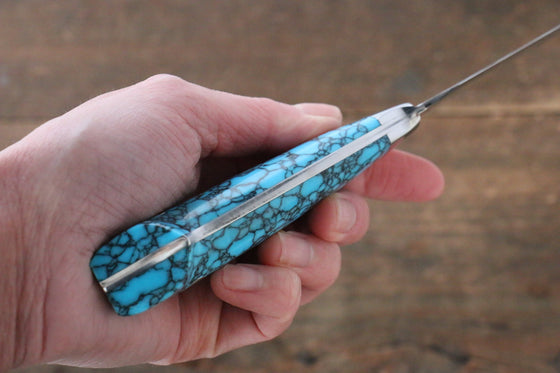 Takeshi Saji SG2 Diamond Finish Damascus Petty-Utility 130mm Blue Turquoise (Nomura Style) Handle - Seisuke Knife