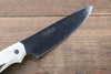 Takeshi Saji Coreless Mirrored Finish Small Santoku 130mm Cow Bone Handle - Seisuke Knife - Slide 3