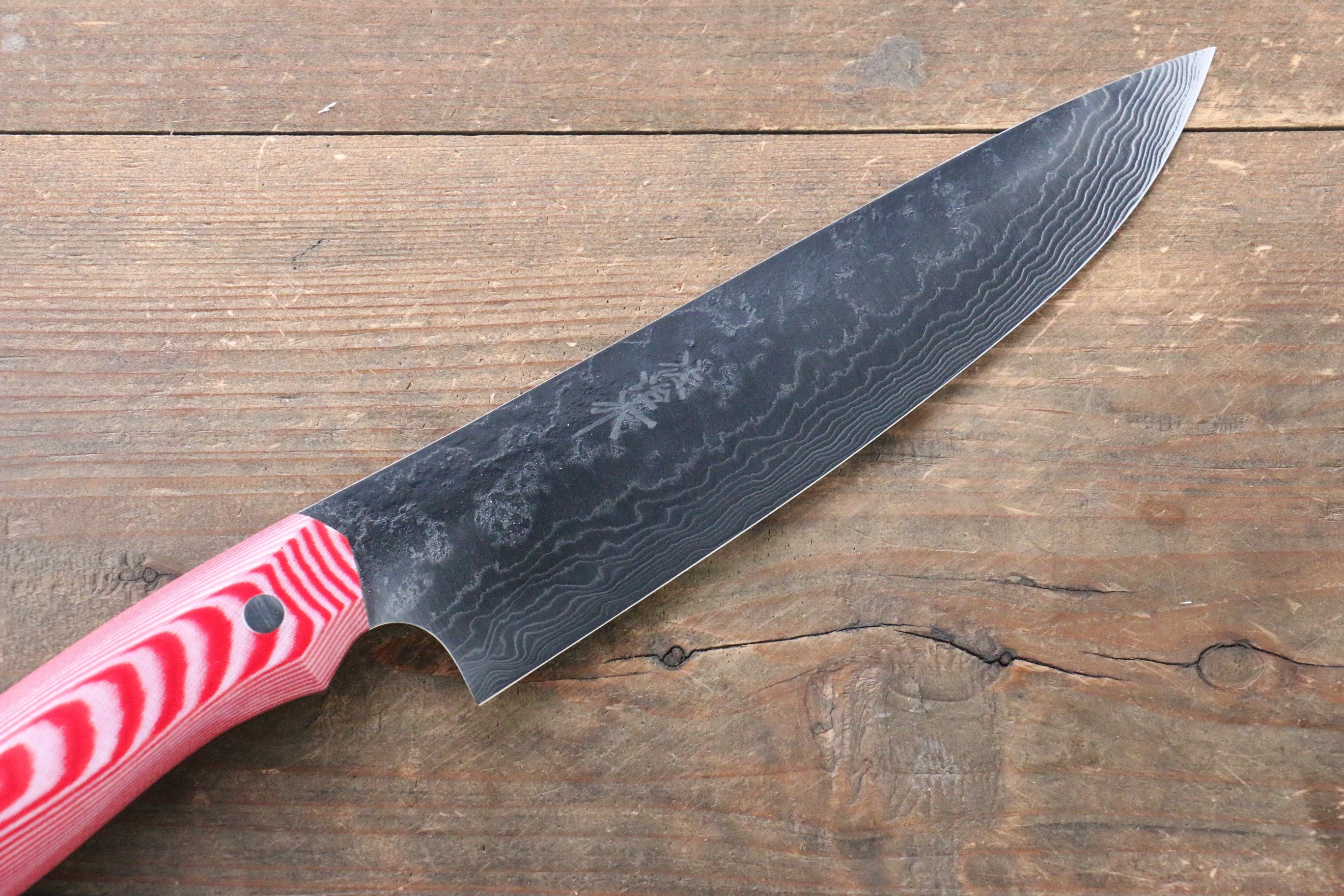 Takeshi Saji Coreless Mirrored Finish Gyuto 180mm Red White Micarta (Nomura Style) Handle - Seisuke Knife