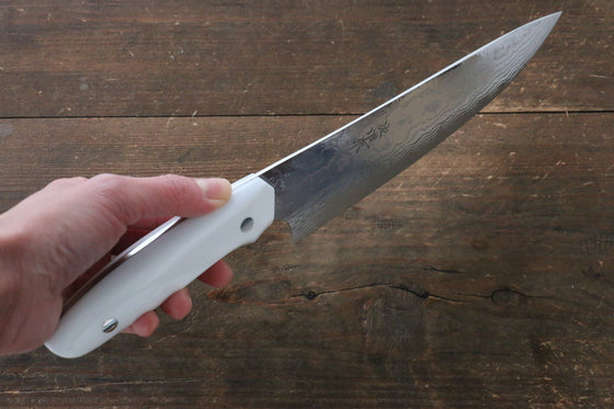 Takeshi Saji Coreless Mirrored Finish Gyuto 180mm Nomura White Stone Handle - Seisuke Knife