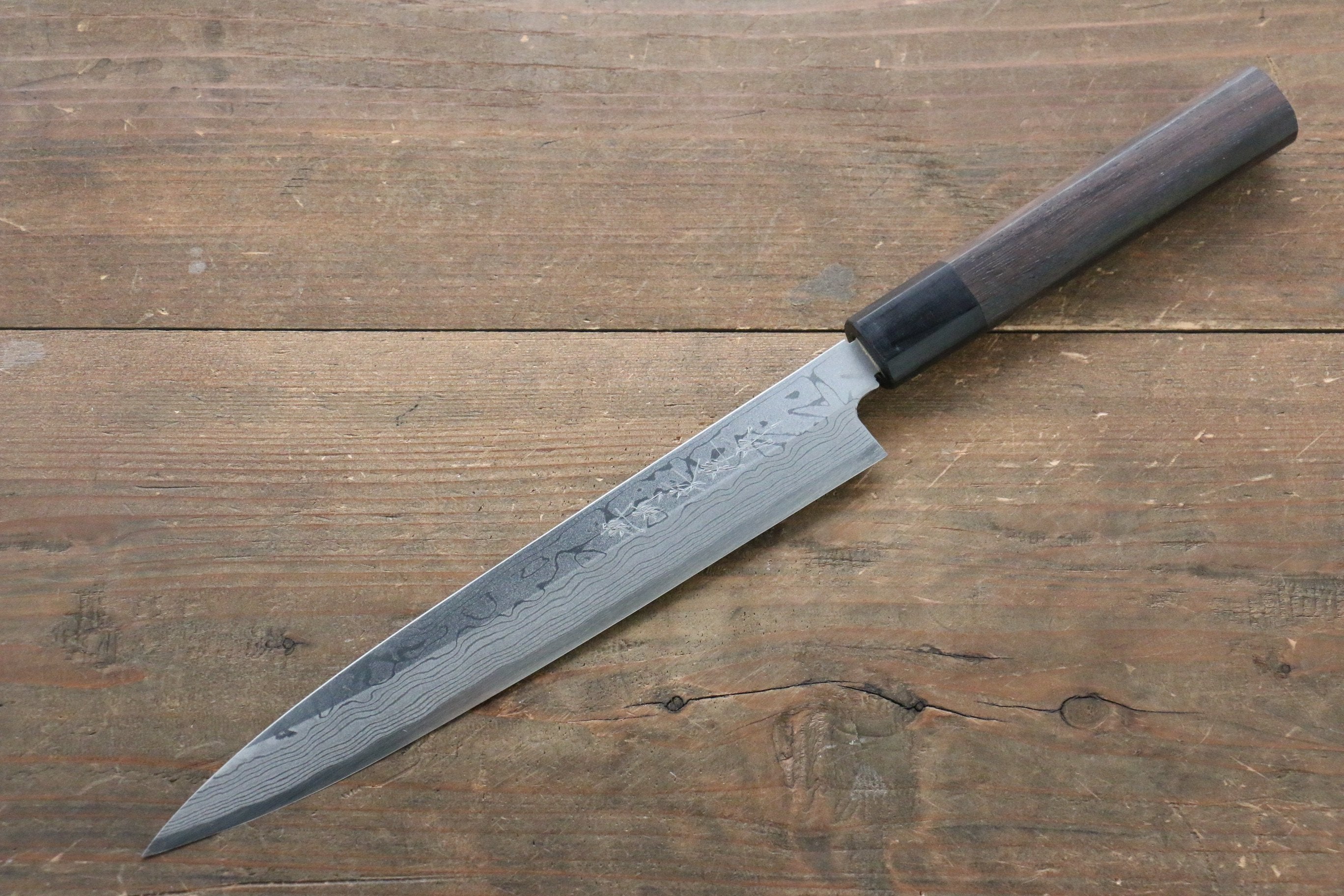 [Left Handed] Hideo Kitaoka White Steel No.2 Damascus Yanagiba Japanese Chef Knife 210mm - Seisuke Knife