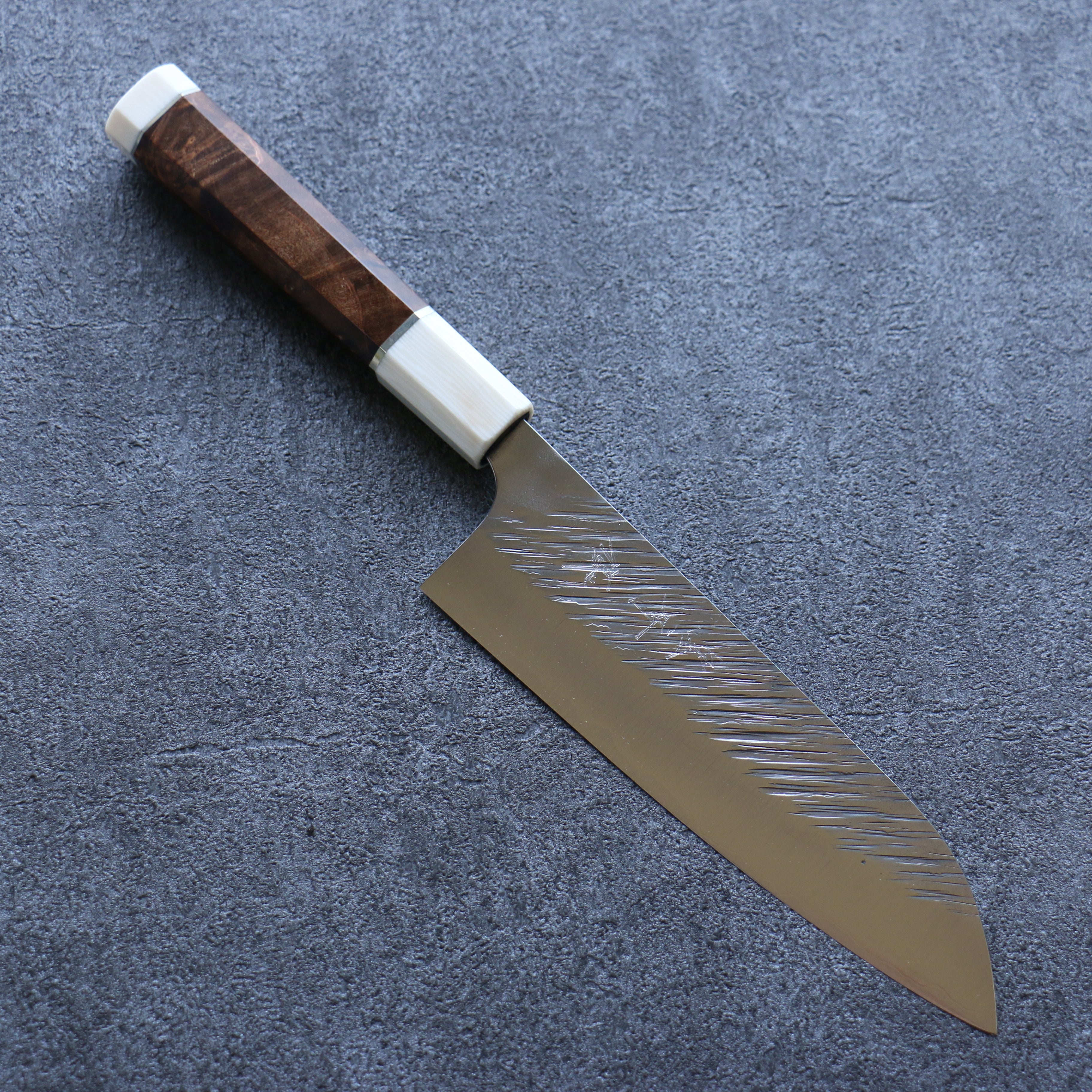 Yu Kurosaki Fujin SG2 Hammered Santoku 165mm Stabilized wood (Birch Burl) Handle - Seisuke Knife
