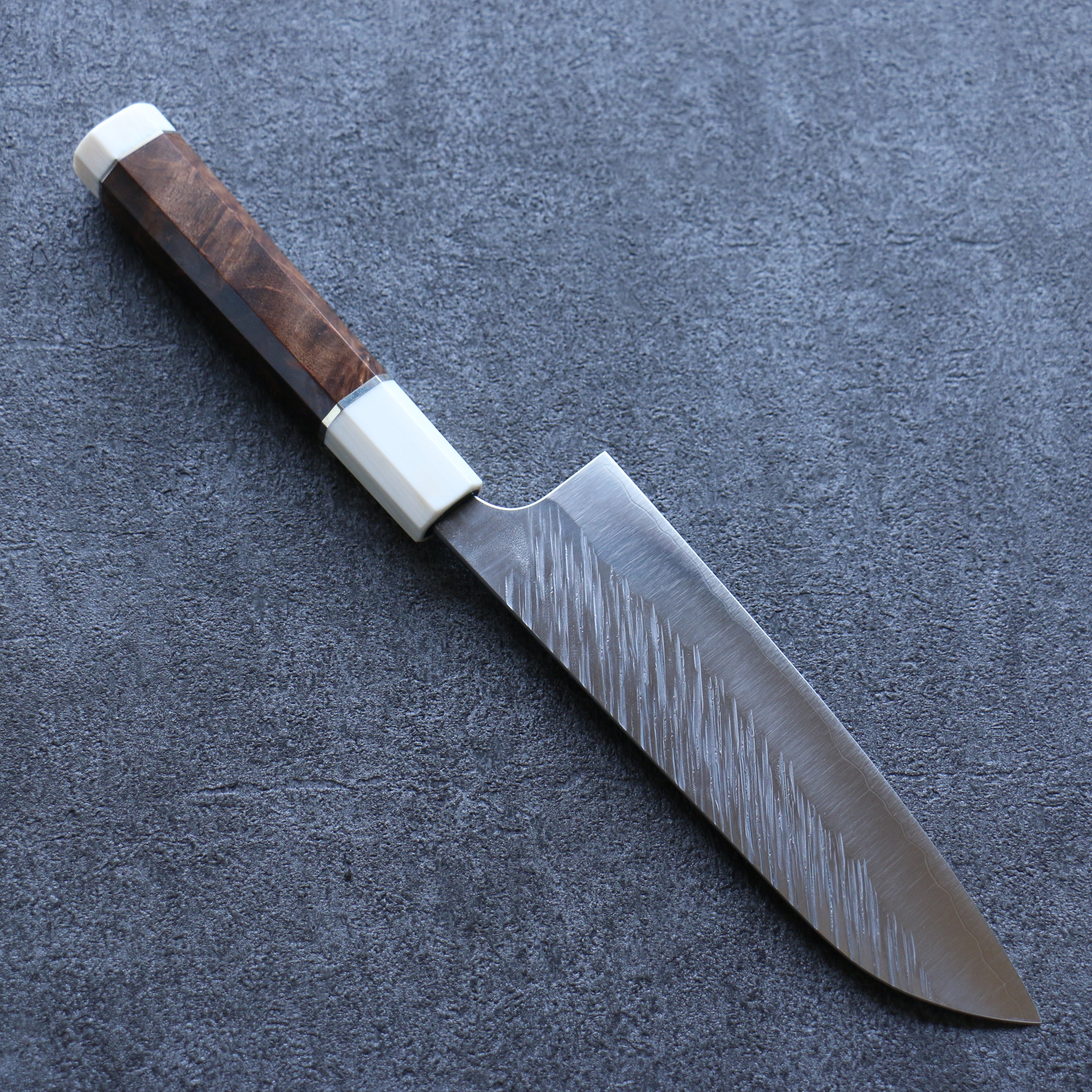 Yu Kurosaki Fujin SG2 Hammered Santoku 165mm Stabilized wood (Birch Burl) Handle - Seisuke Knife