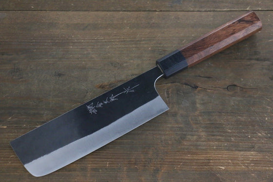 Yoshimi Kato Blue Super Clad Kurouchi Nakiri Japanese Chef Knife 165mm with Honduras Handle - Seisuke Knife