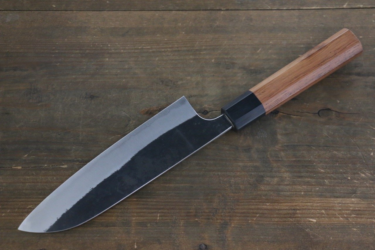Yoshimi Kato Blue Super Clad Kurouchi Santoku Japanese Chef Knife 165mm with Honduras Handle - Seisuke Knife