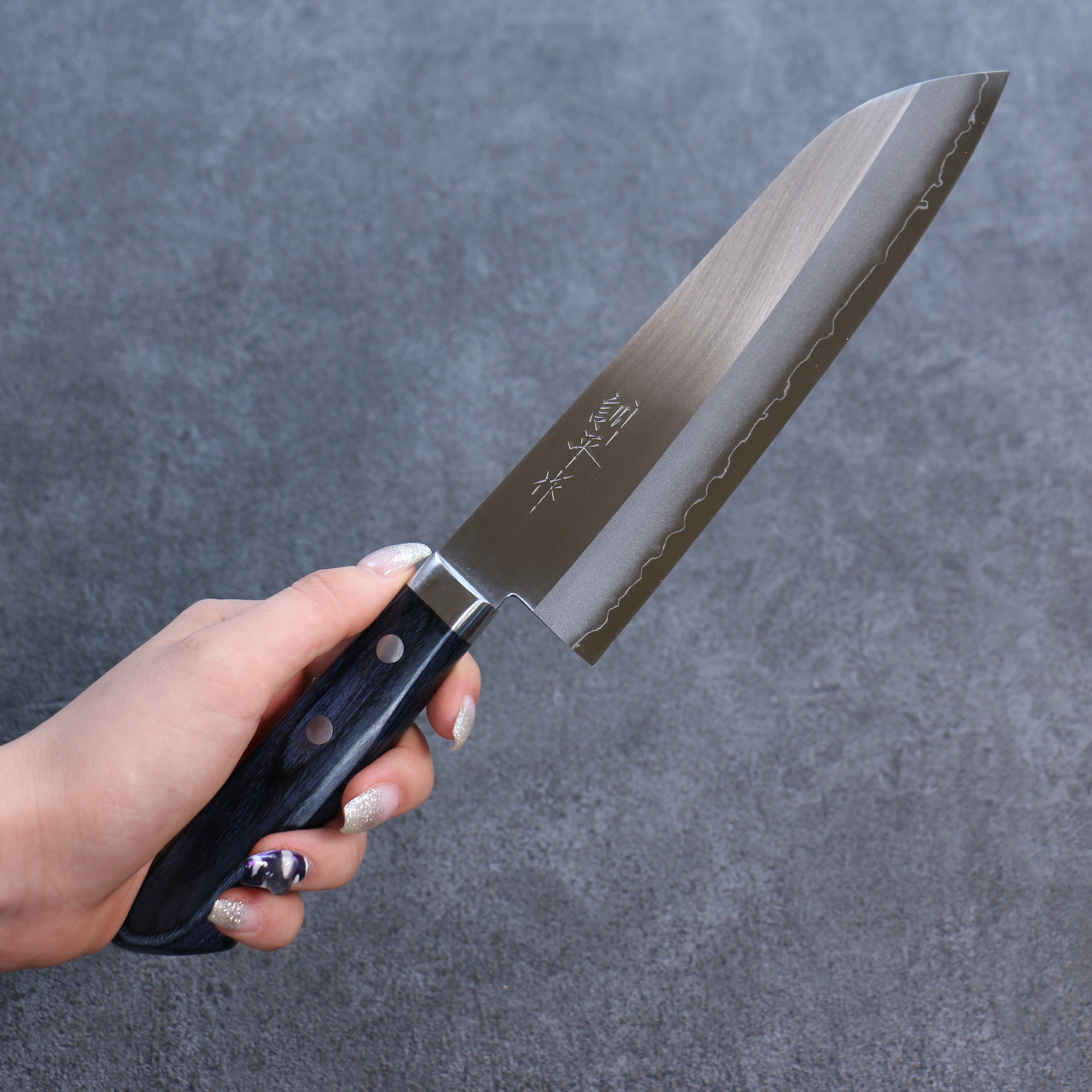 Kunihira VG1 Migaki Finished Santoku 170mm Navy blue Pakka wood Handle - Seisuke Knife