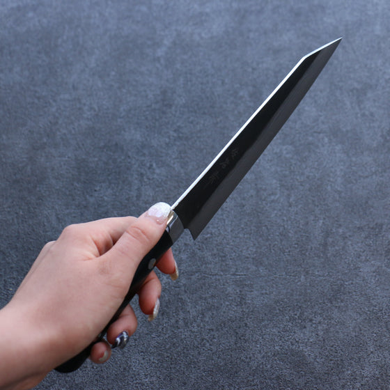 Takeshi Saji Blue Super Black Finished Damascus Kiritsuke Gyuto 180mm Black Micarta Handle - Seisuke Knife