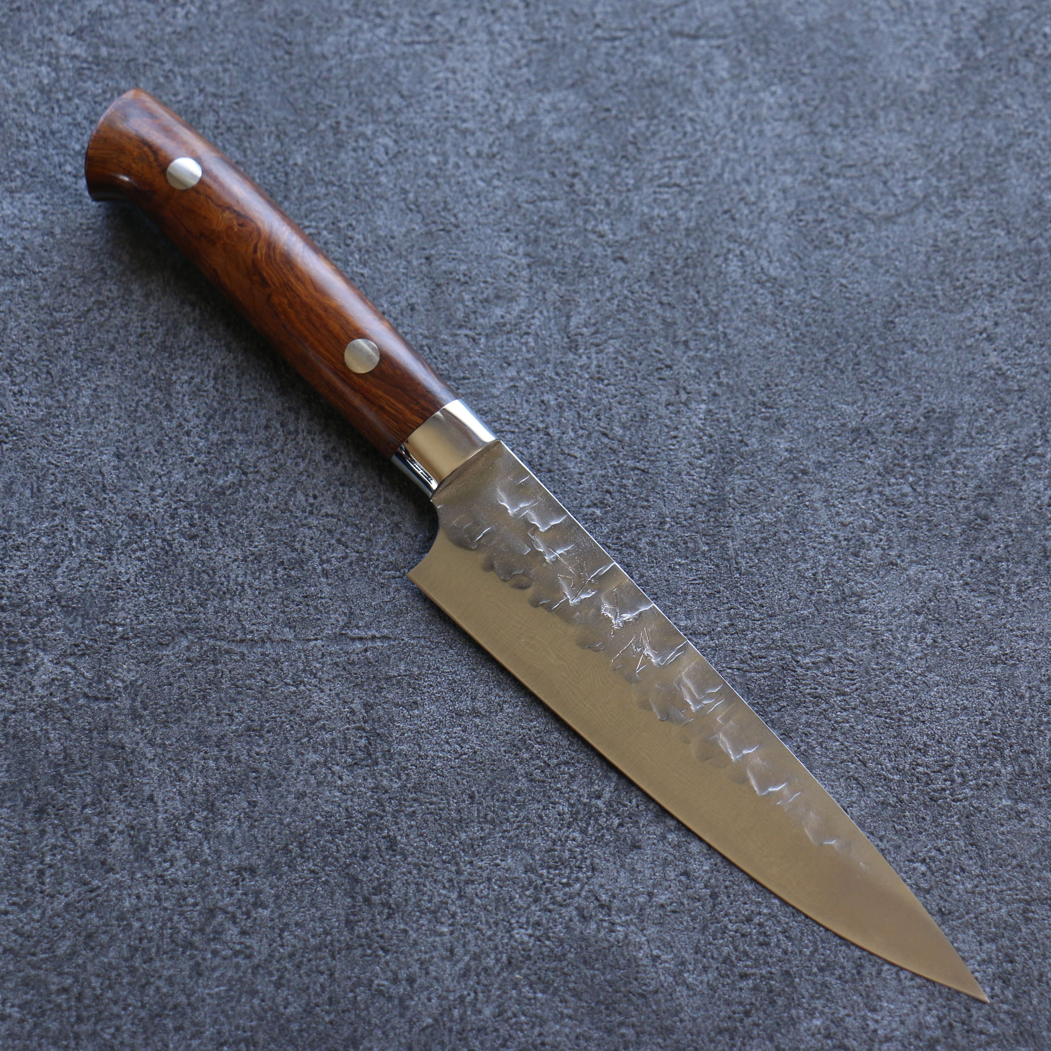 Takeshi Saji VG10 Hammered Damascus Petty-Utility 135mm Ironwood Handle - Seisuke Knife