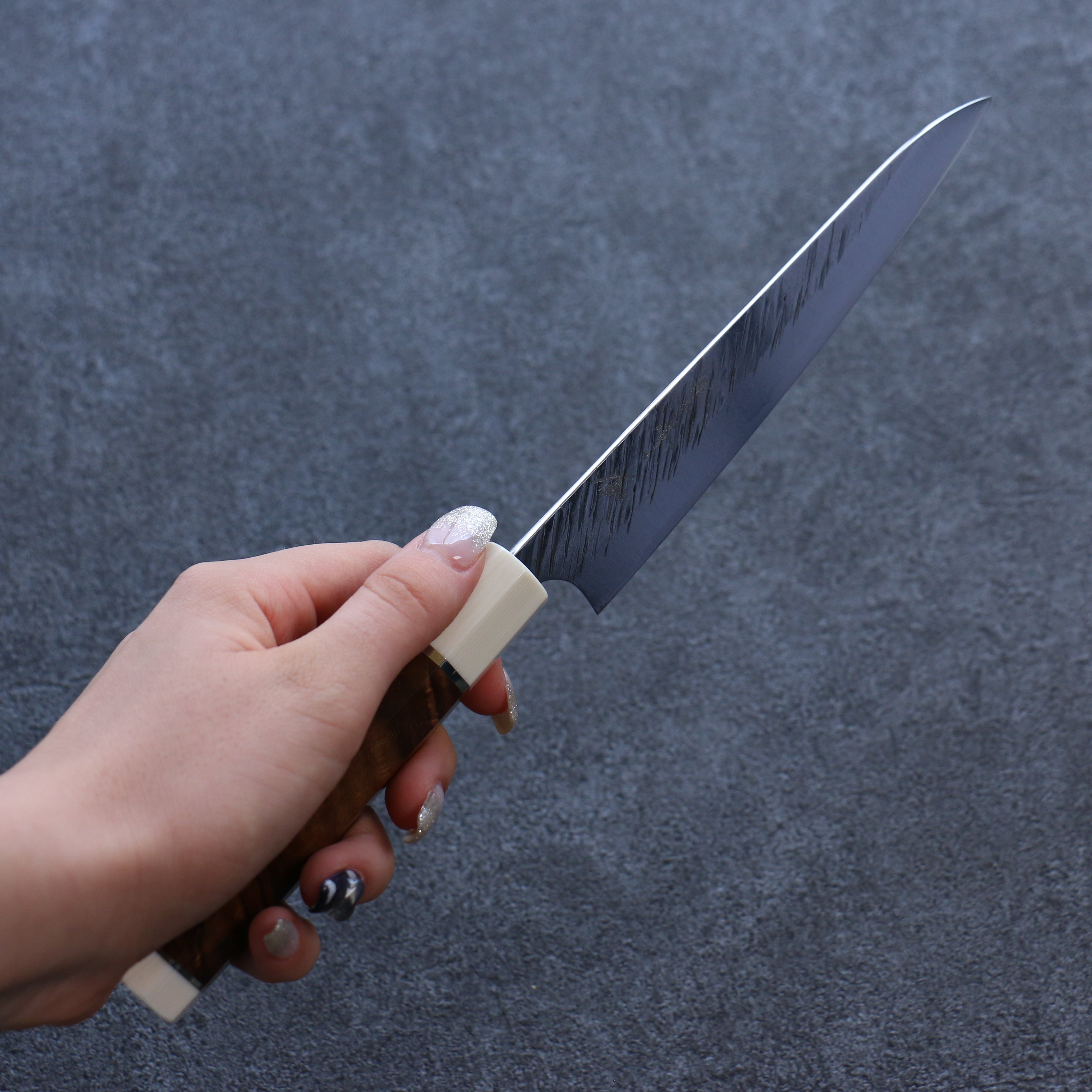 Yu Kurosaki Fujin SG2 Hammered Petty-Utility 150mm Stabilized wood (Birch Burl) Handle - Seisuke Knife