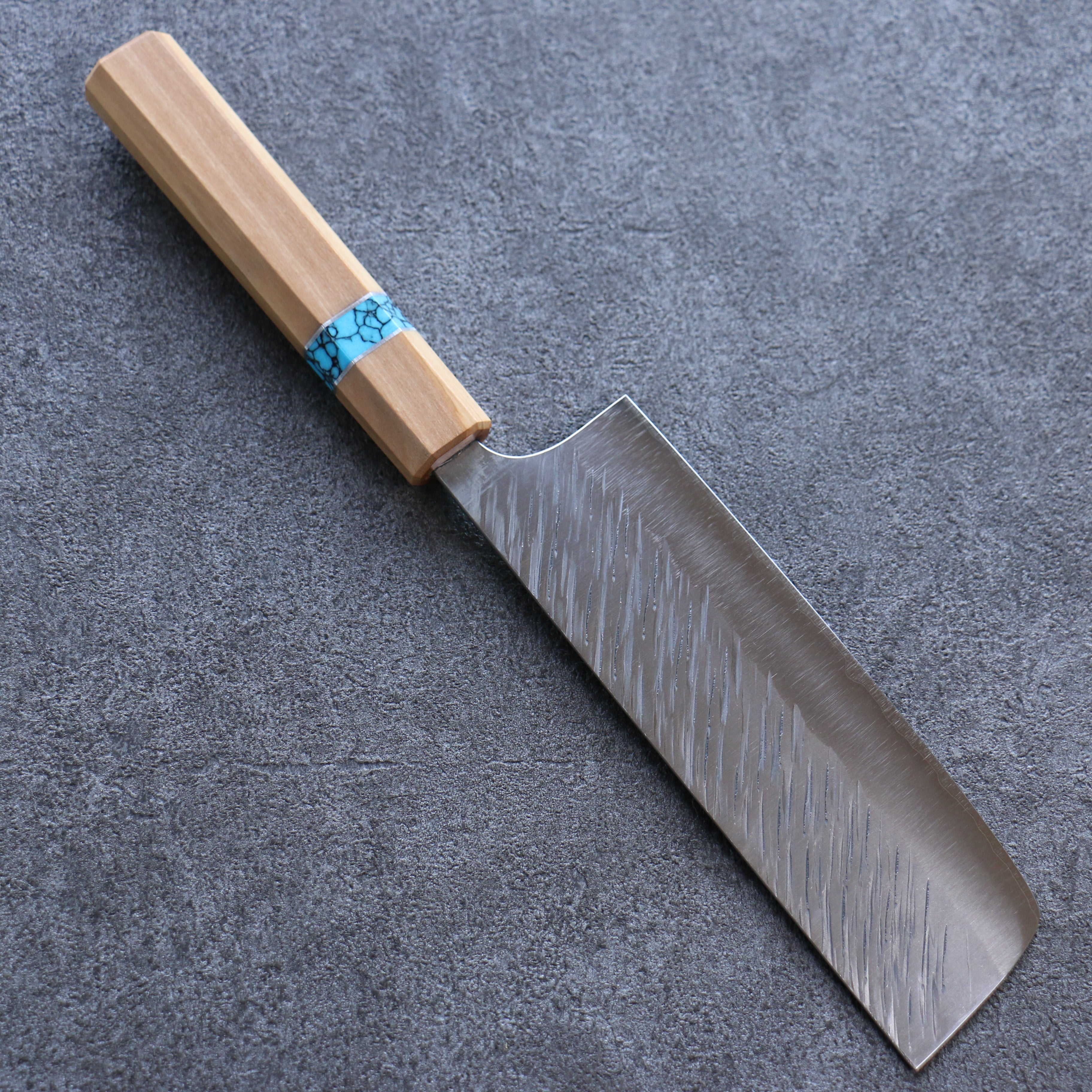 Yu Kurosaki Fujin SG2 Hammered Nakiri 165mm Olive tree(ferrule: Turquoise) Handle - Seisuke Knife