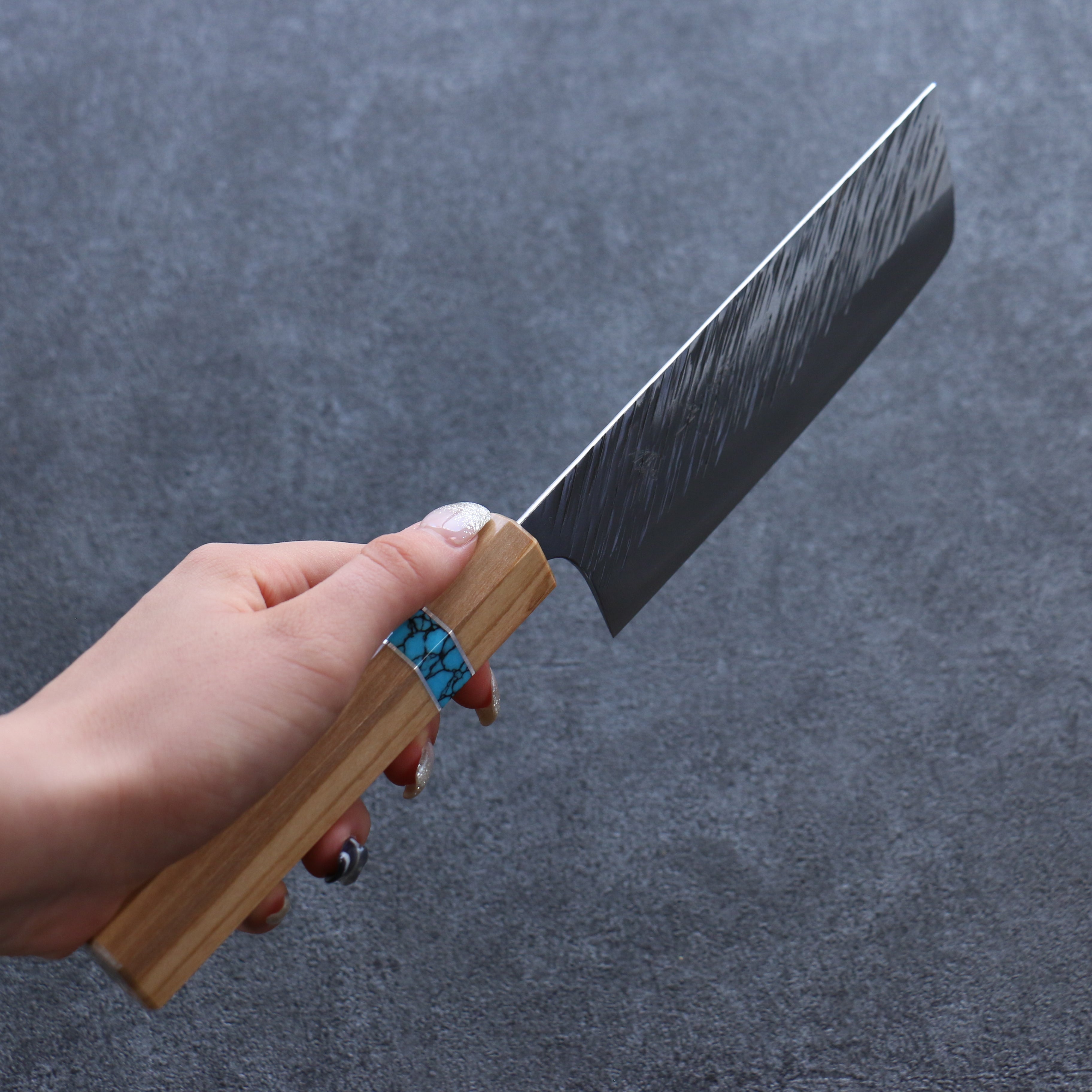 Yu Kurosaki Fujin SG2 Hammered Nakiri 165mm Olive tree(ferrule: Turquoise) Handle - Seisuke Knife