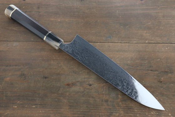 Takeshi Saji SG2 Mirrored Finish Damascus Gyuto 240mm Ebony with Double Ring Handle - Seisuke Knife