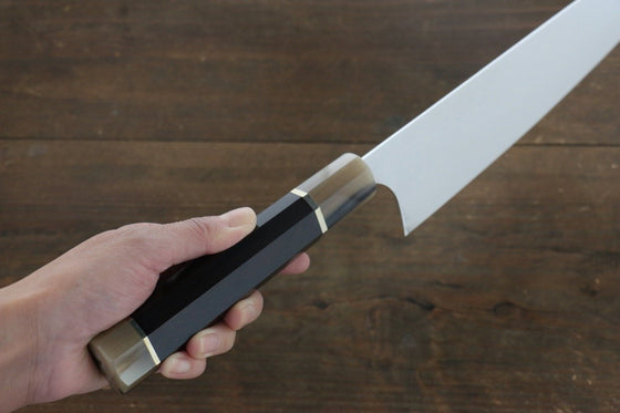 Takeshi Saji SG2 Mirrored Finish Damascus Gyuto 240mm Ebony with Double Ring Handle - Seisuke Knife