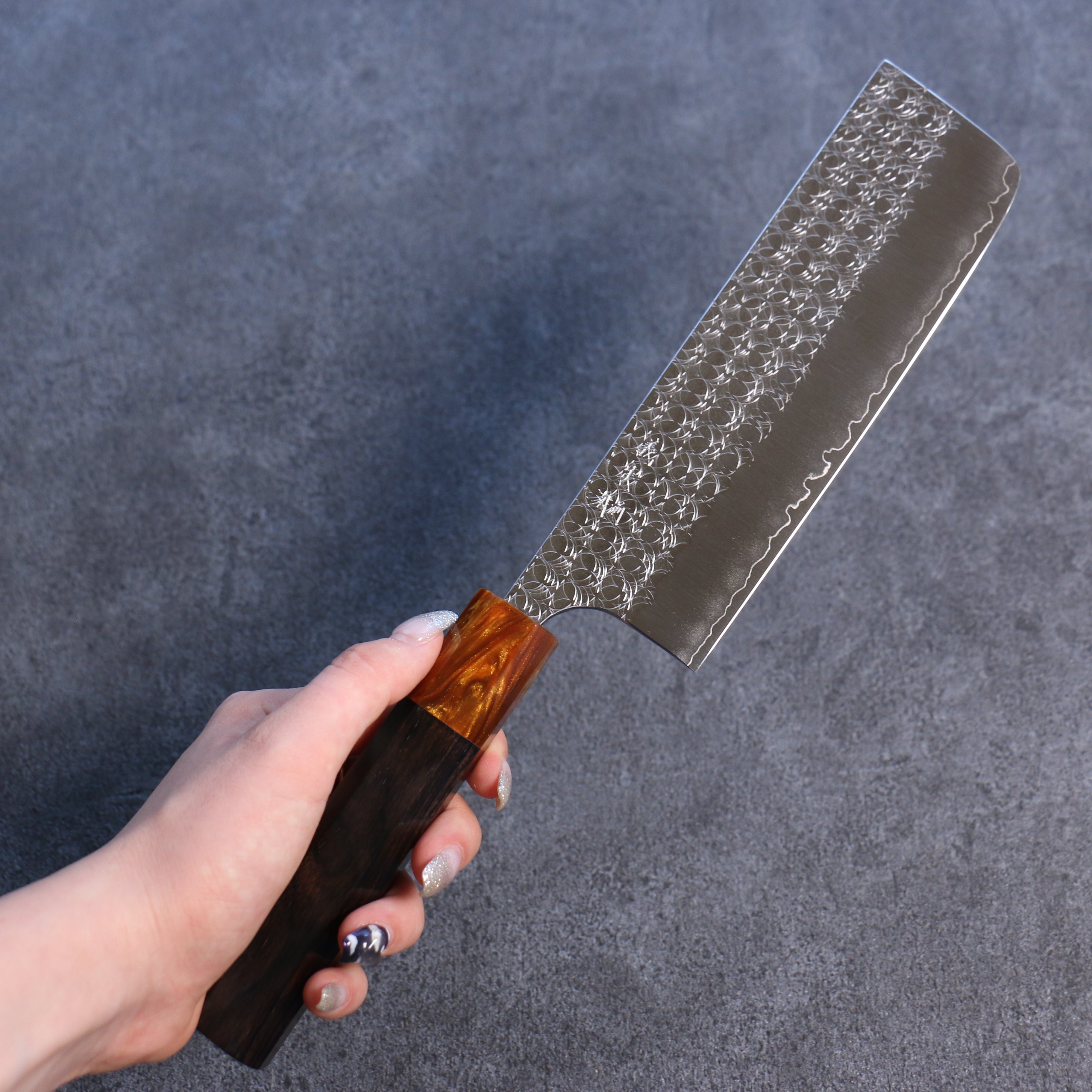 Yoshimi Kato Minamo SG2 Hammered Nakiri 165mm Ebony Wood Handle - Seisuke Knife