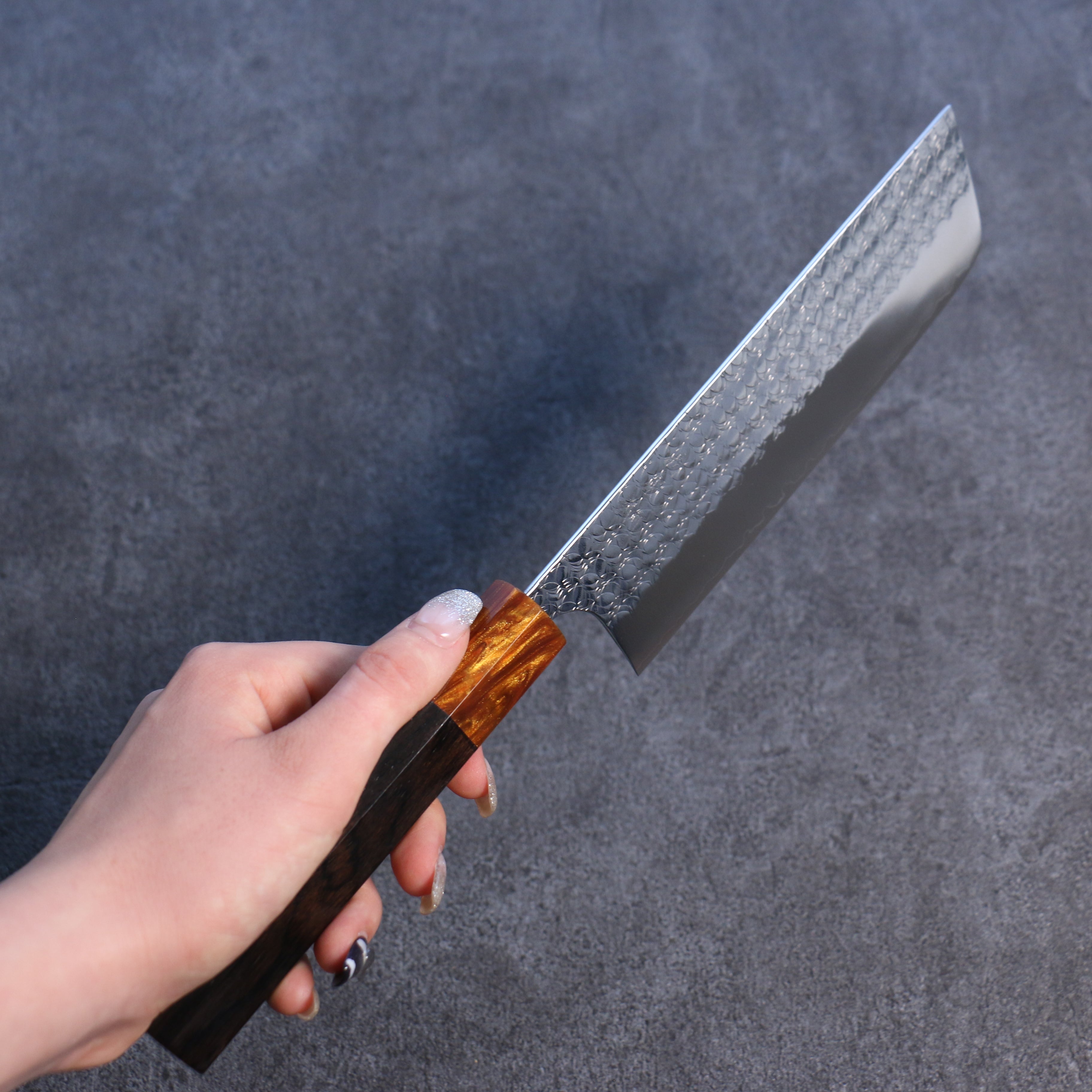 Yoshimi Kato Minamo SG2 Hammered Nakiri 165mm Ebony Wood Handle - Seisuke Knife