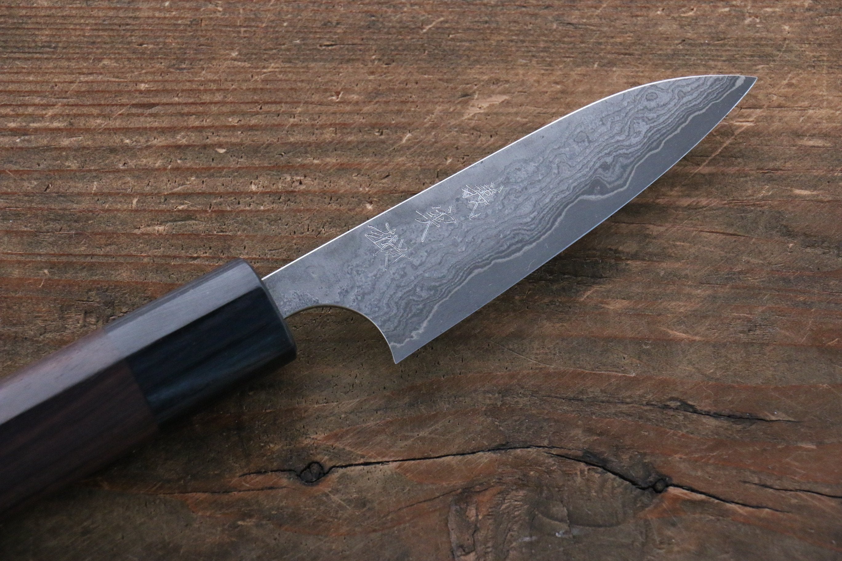 Yoshimi Kato VG10 8 Layer Damascus Petty-Utility 75mm with Shitan Handle - Seisuke Knife