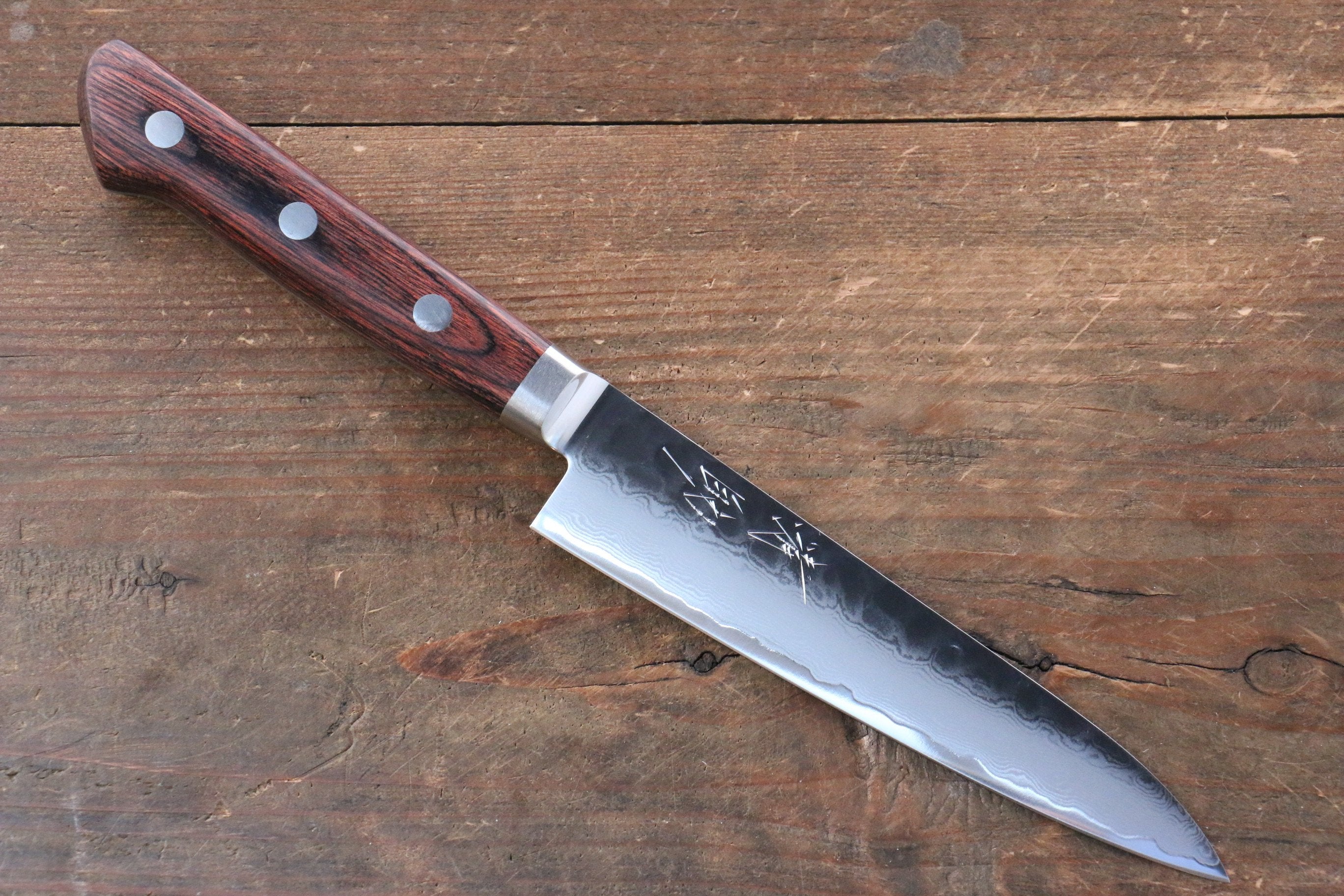 Seisuke VG10 33 Layer Damascus Petty-Utility 135mm Mahogany Handle with Sheath - Seisuke Knife