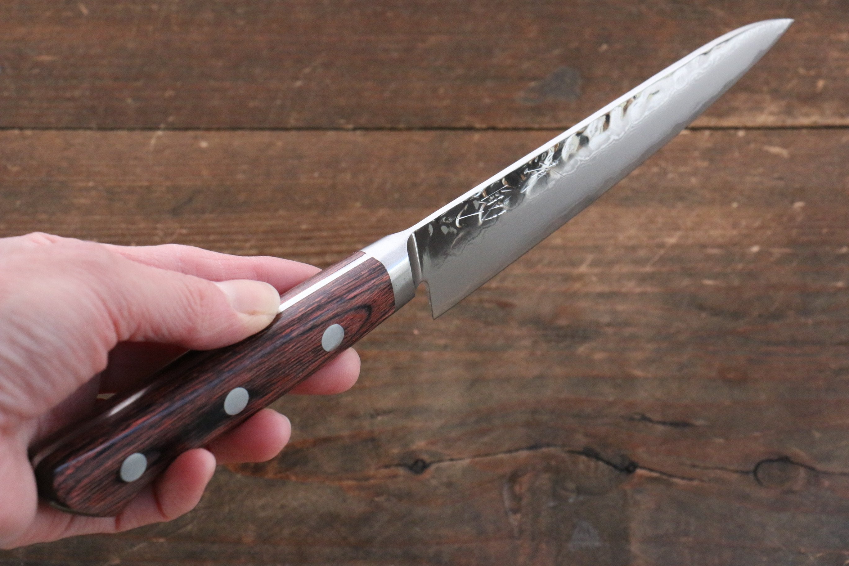 Seisuke VG10 33 Layer Damascus Petty-Utility 135mm Mahogany Handle with Sheath - Seisuke Knife
