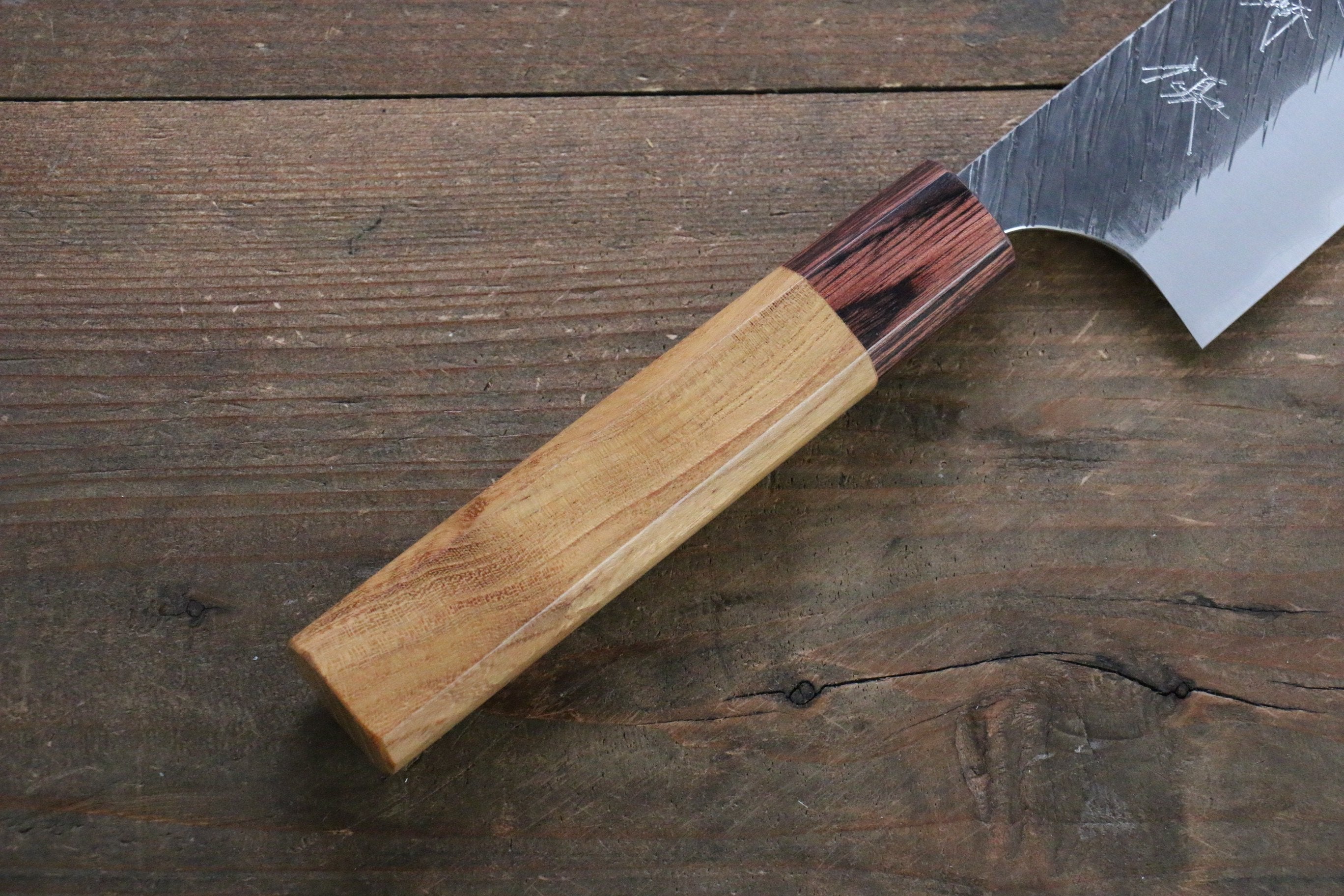 Yu Kurosaki Fujin Blue Super Hammered Gyuto 210mm with Keyaki Elm Handle - Seisuke Knife