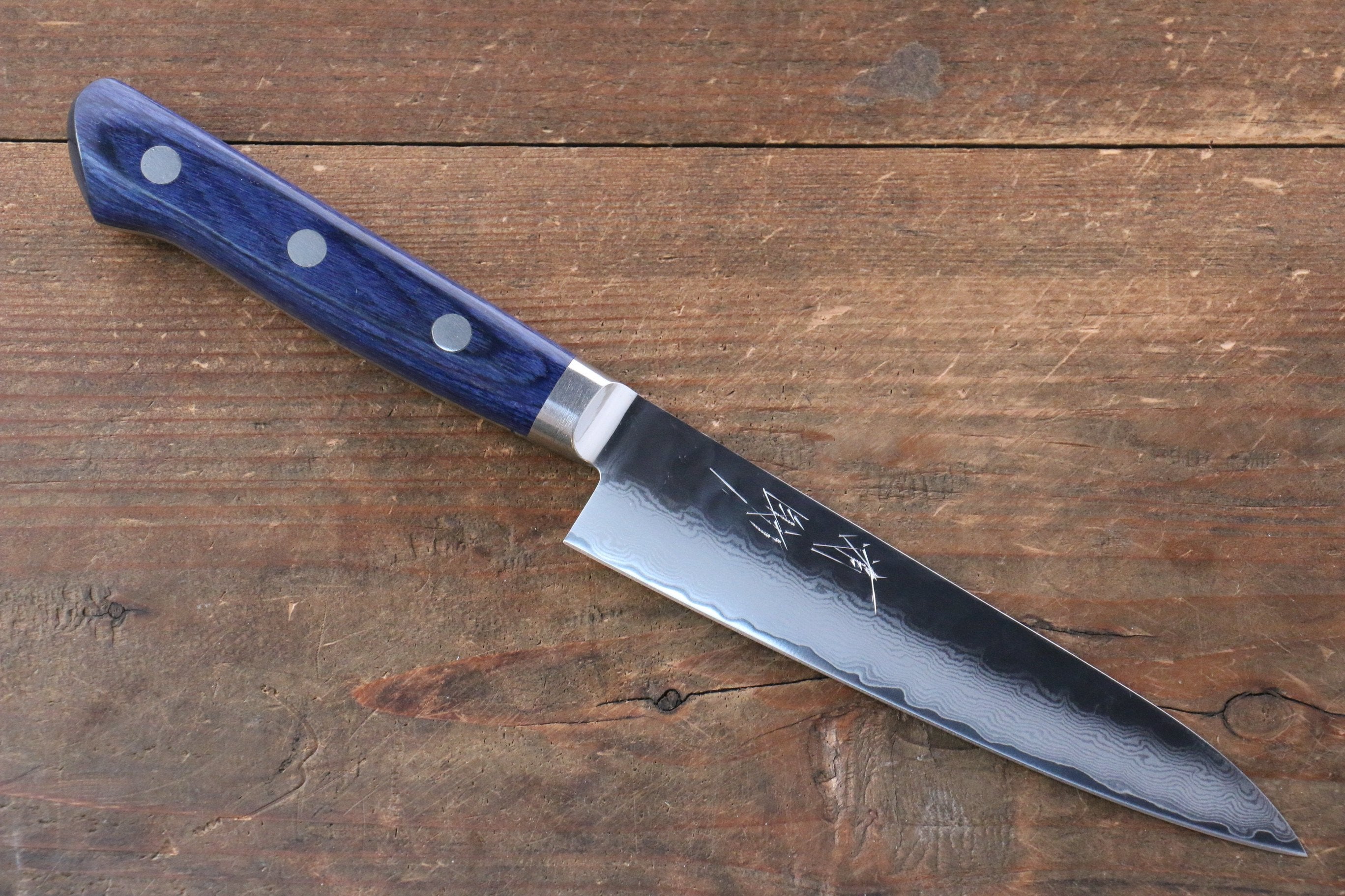 Seisuke Seiun VG10 33 Layer Damascus Petty-Utility 135mm Blue Pakka wood Handle with Sheath - Seisuke Knife