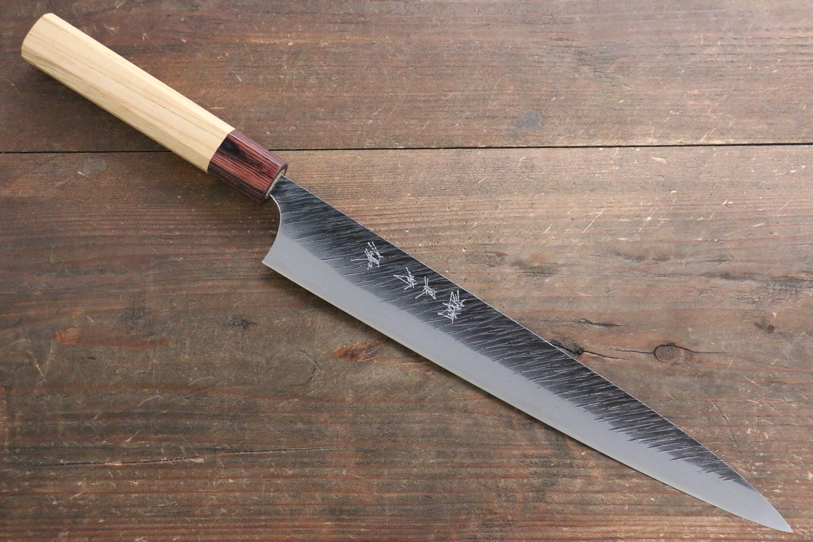 Yu Kurosaki Fujin Blue Super Hammered Sujihiki 270mm Keyaki (Japanese Elm) Handle - Seisuke Knife