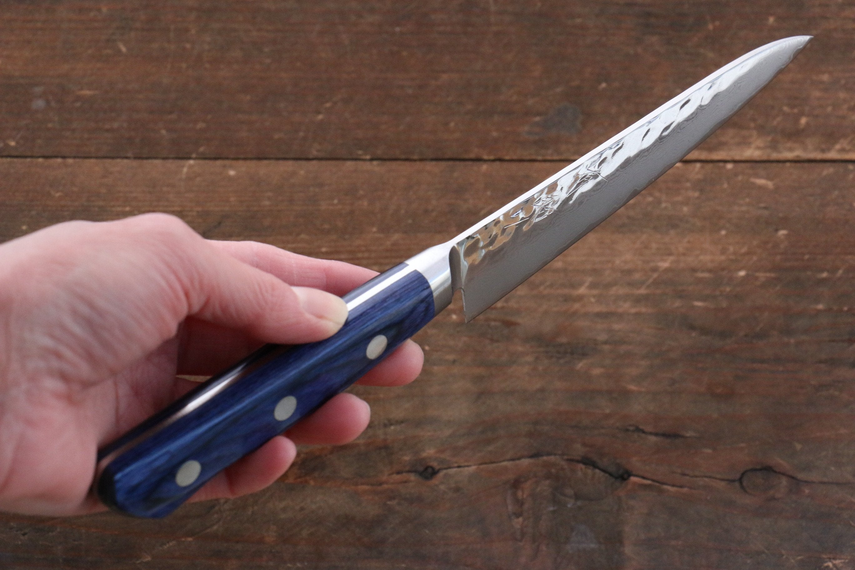 Seisuke Seiun VG10 33 Layer Damascus Petty-Utility 135mm Blue Pakka wood Handle with Sheath - Seisuke Knife