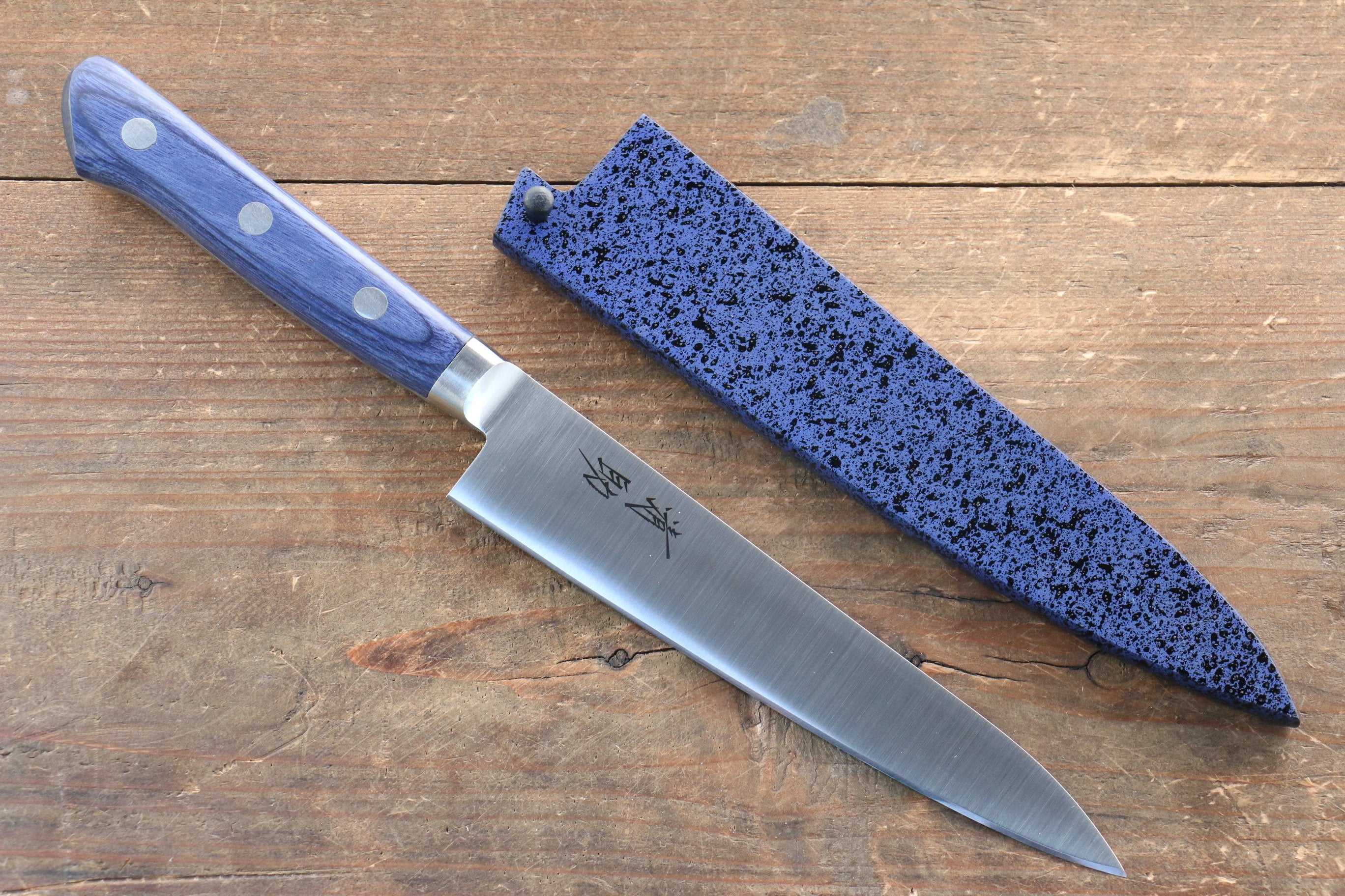 Seisuke Seiten Molybdenum Petty-Utility 120mm Blue Pakkawood Handle with Sheath - Seisuke Knife
