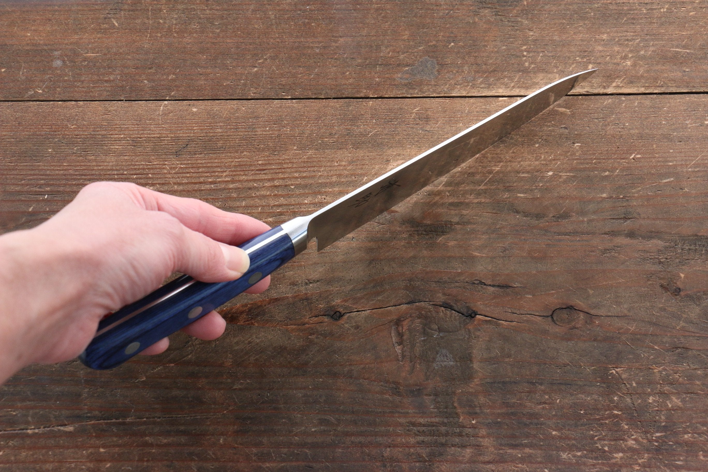 Seisuke Seiten Molybdenum Petty-Utility 120mm Blue Pakkawood Handle with Sheath - Seisuke Knife