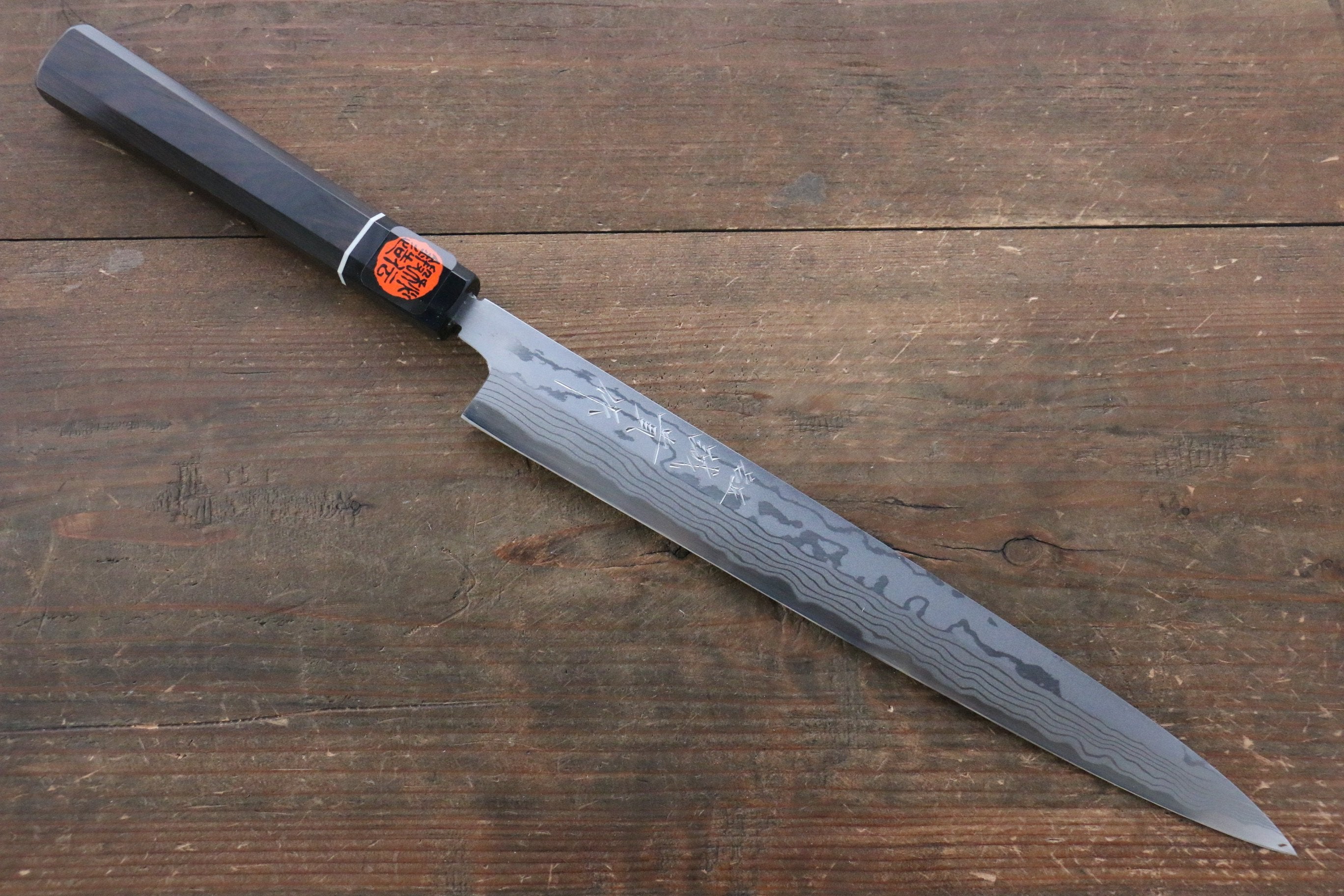 Shigeki Tanaka Blue Steel No.2 Damascus Yanagiba 270mm with Ebony Wood Handle - Seisuke Knife