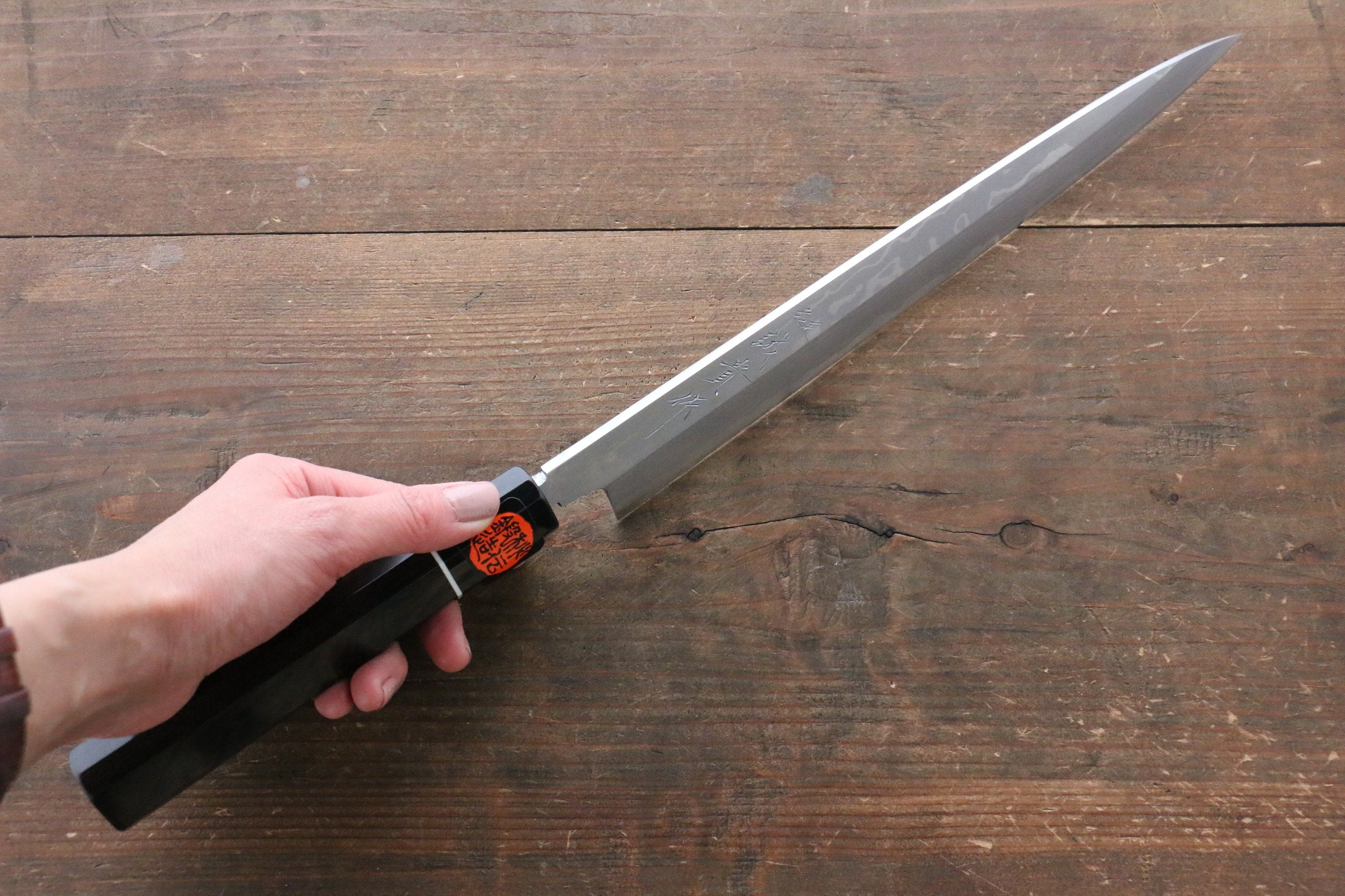 Shigeki Tanaka Blue Steel No.2 Damascus Yanagiba 270mm with Ebony Wood Handle - Seisuke Knife