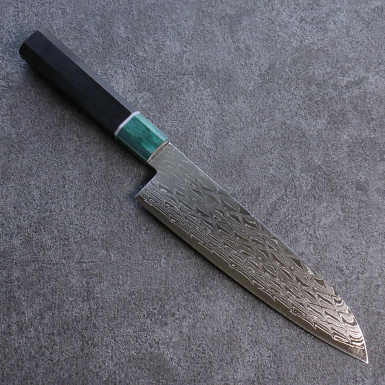 Seisuke AUS10 Mirror Crossed Santoku 180mm Shitan (ferrule: Green Pakka wood) Handle - Seisuke Knife