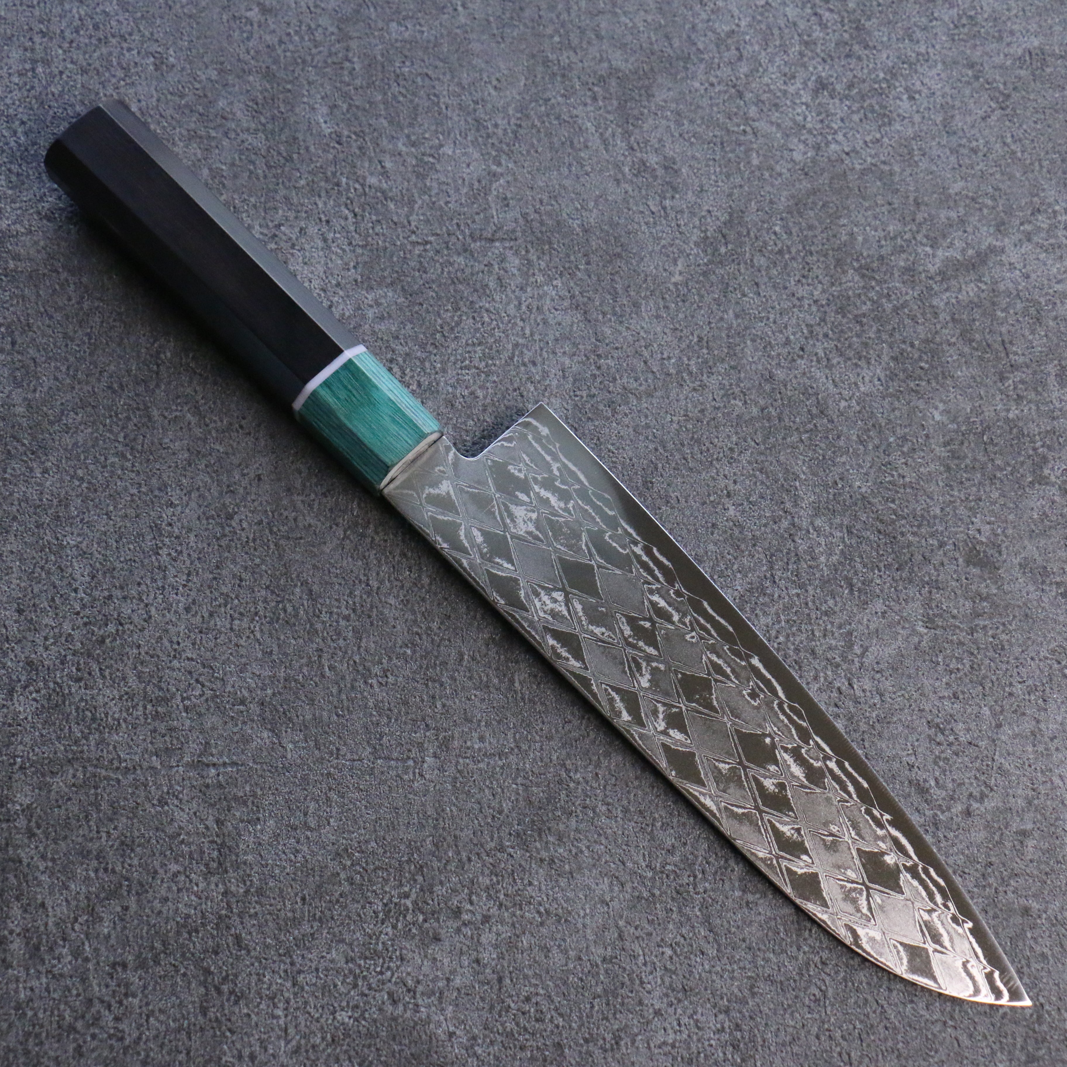 Seisuke AUS10 Mirror Crossed Santoku 180mm Black & Green Pakkawood Handle - Seisuke Knife