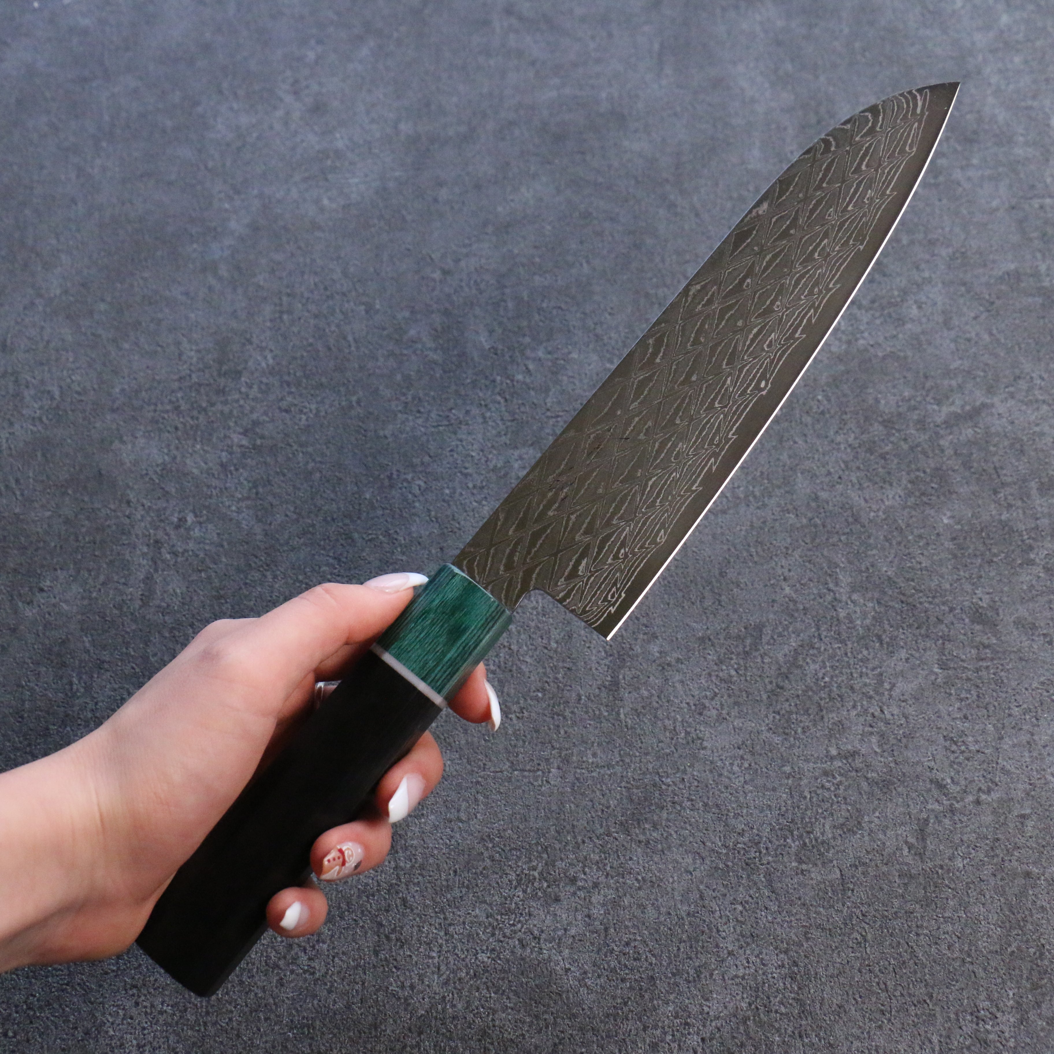 Seisuke AUS10 Mirror Crossed Santoku 180mm Black & Green Pakkawood Handle - Seisuke Knife