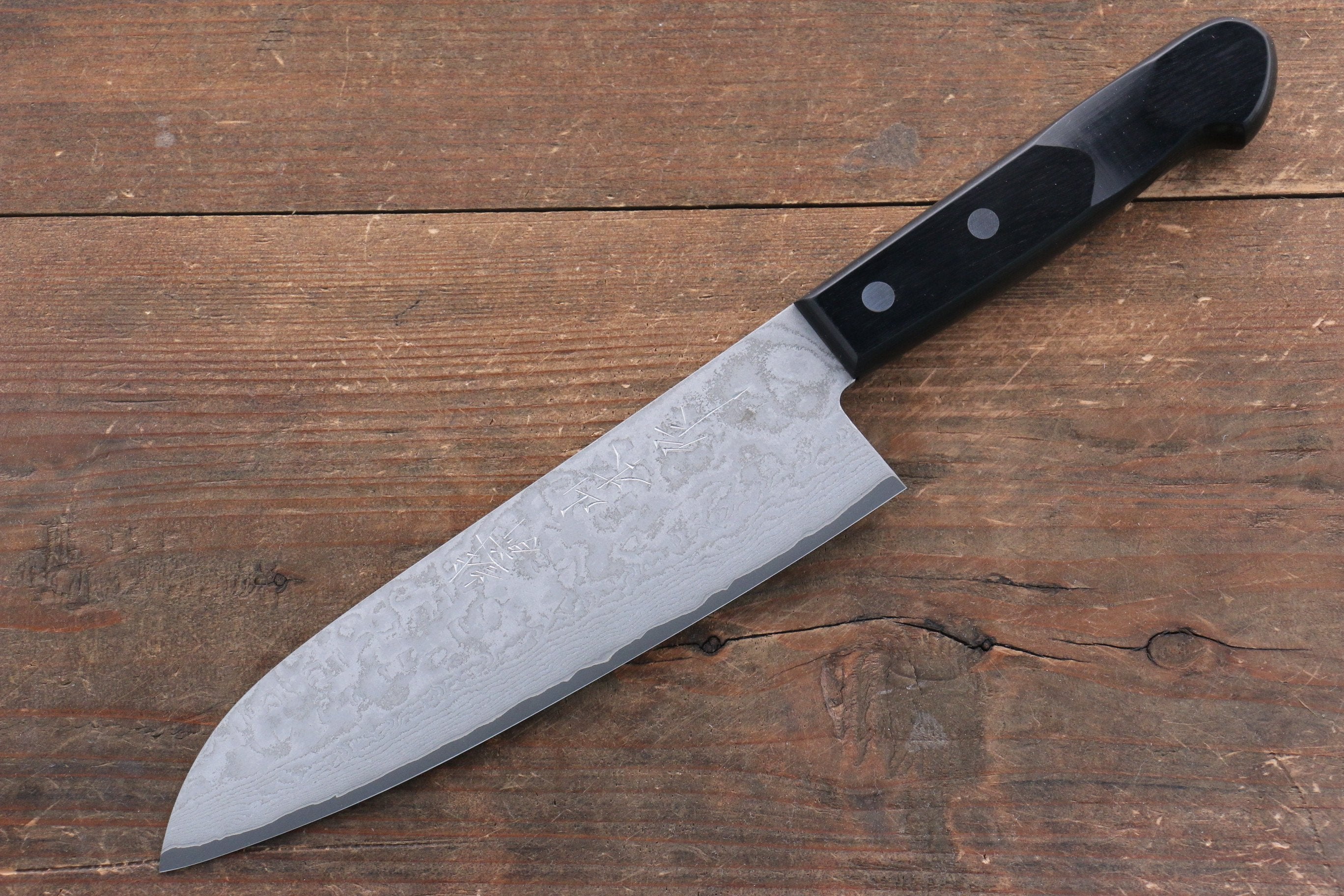Nao Yamamoto VG10 Black Damascus Santoku 180mm Black Pakka wood - Seisuke Knife