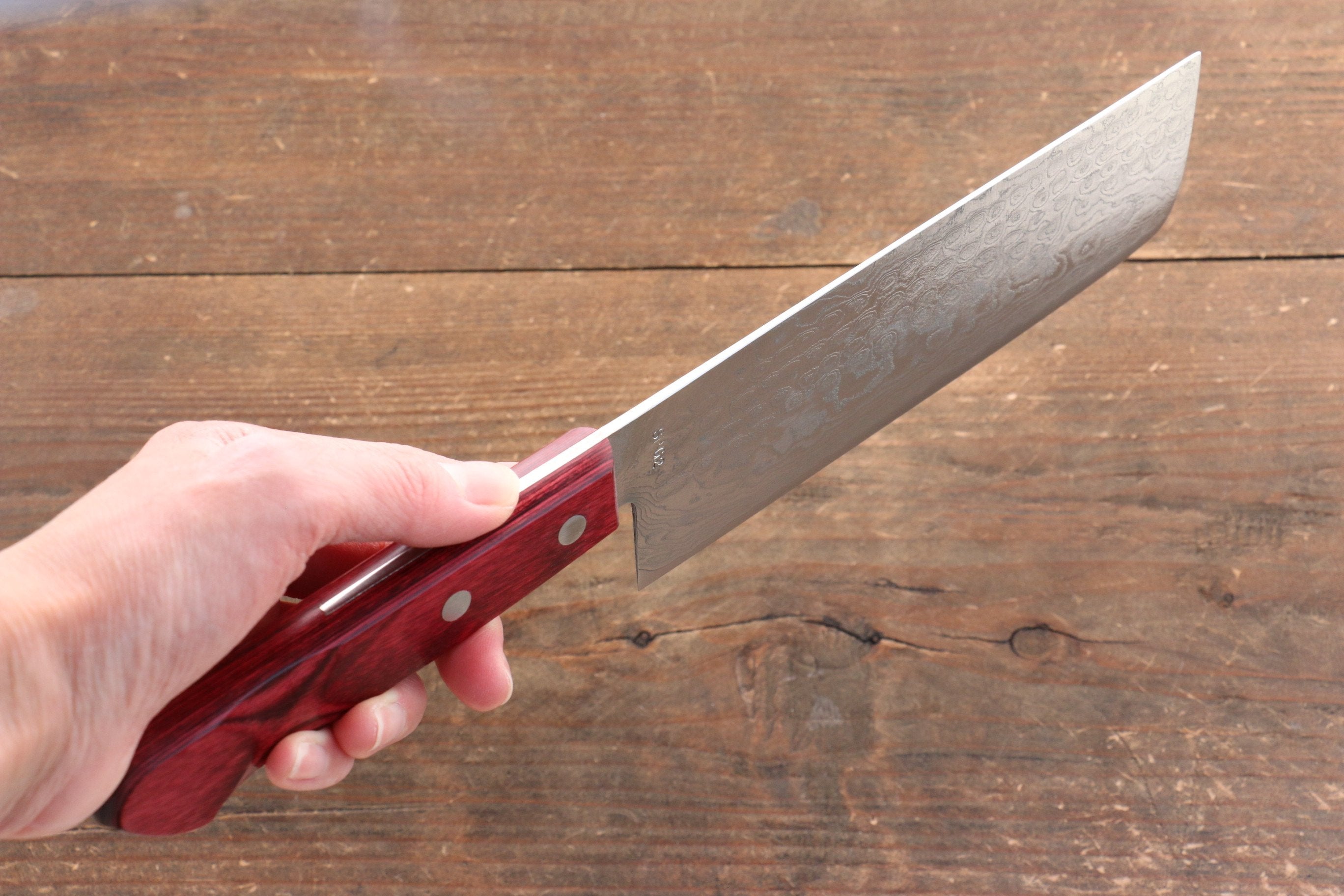 Nao Yamamoto SG2 Damascus Migaki Finished Nakiri 165mm Red Pakka wood - Seisuke Knife