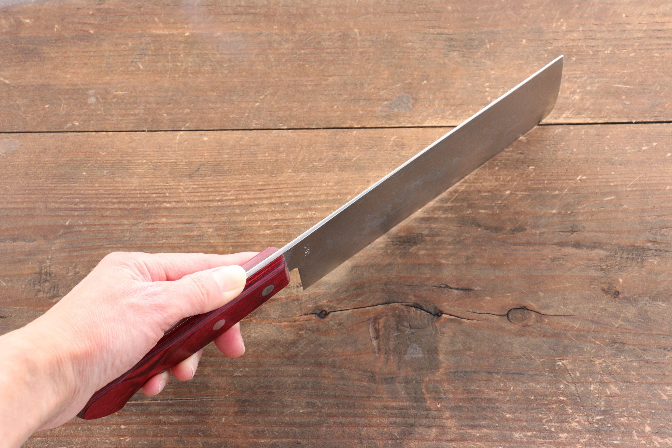 Nao Yamamoto SG2 Damascus Migaki Finished Nakiri 165mm Red Pakka wood - Seisuke Knife