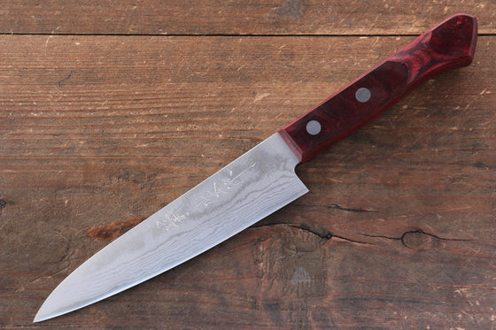 Nao Yamamoto VG10 Damascus Petty-Utility 135mm with Red Pakkawood Handle - Seisuke Knife