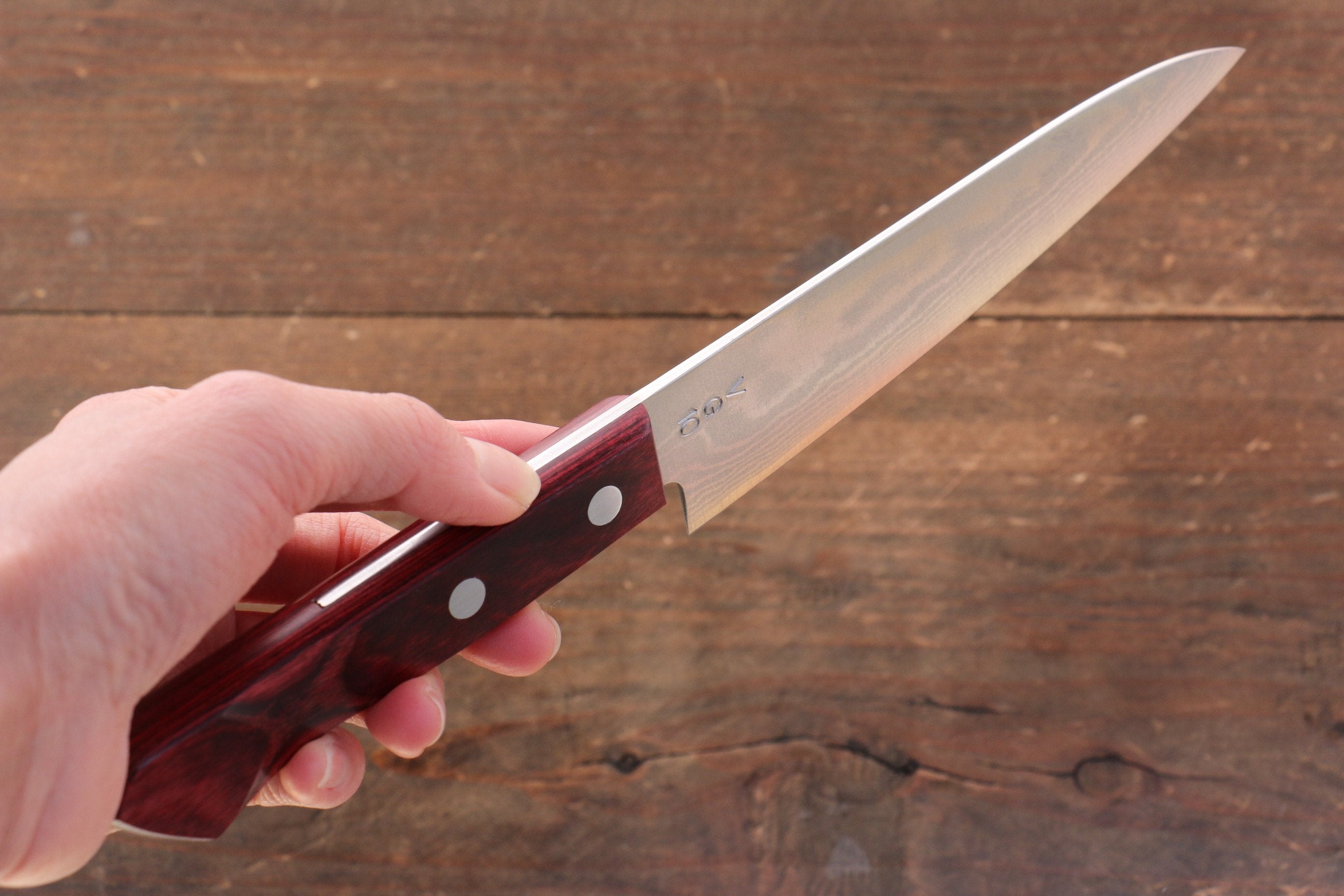 Nao Yamamoto VG10 Damascus Petty-Utility 135mm Red Pakkawood Handle - Seisuke Knife