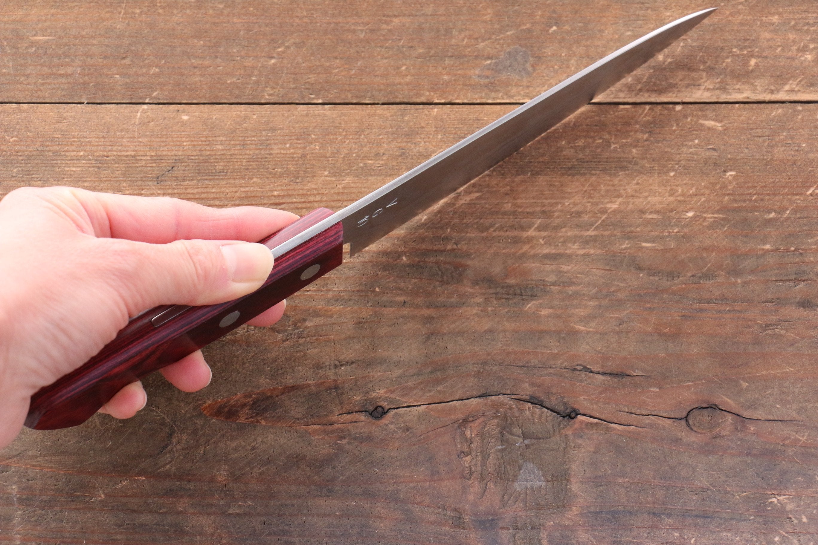 Nao Yamamoto VG10 Damascus Petty-Utility 135mm Red Pakkawood Handle - Seisuke Knife