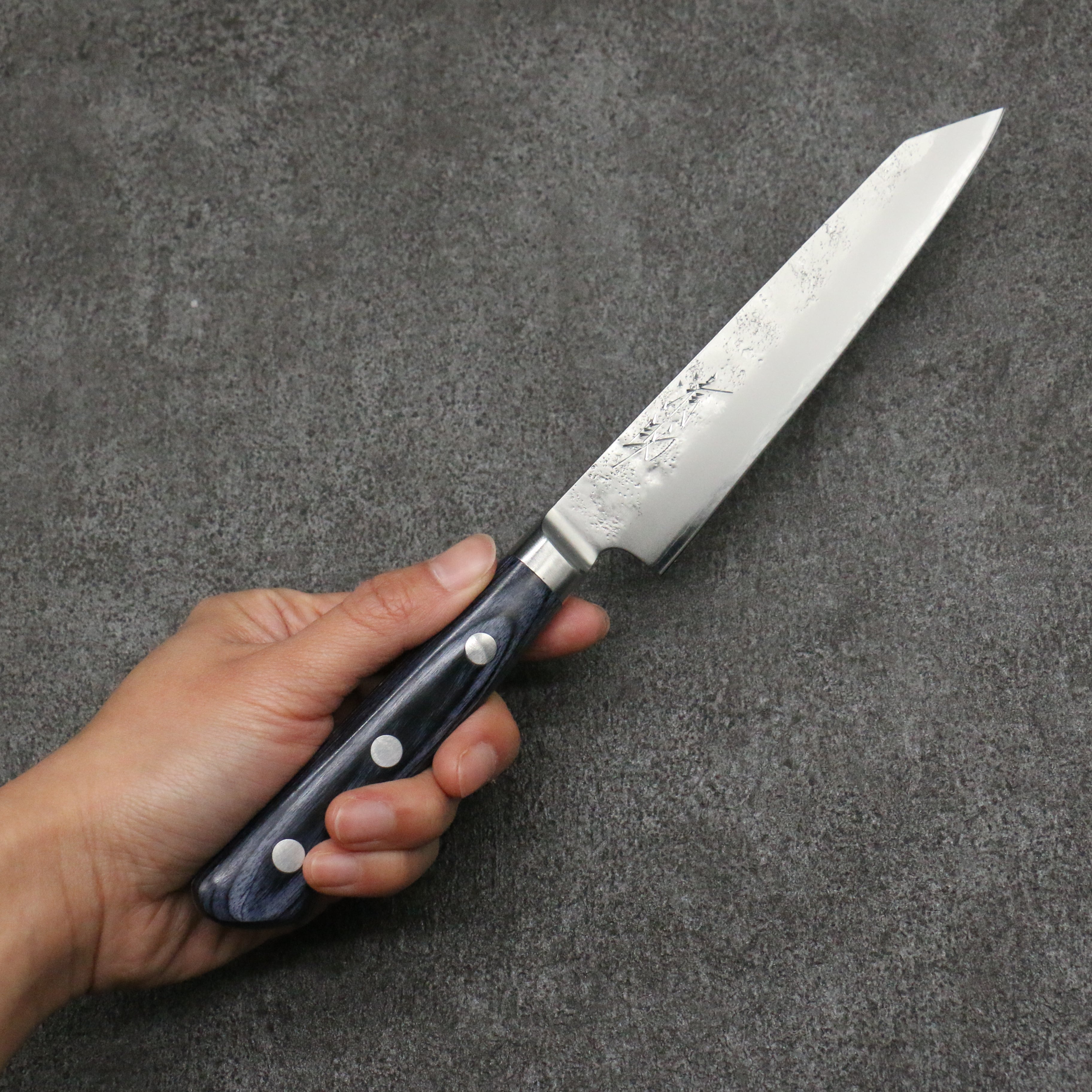 Seisuke Blue Steel No.2 Nashiji Kiritsuke Petty-Utility 145mm Navy Blue Pakkawood Handle - Seisuke Knife