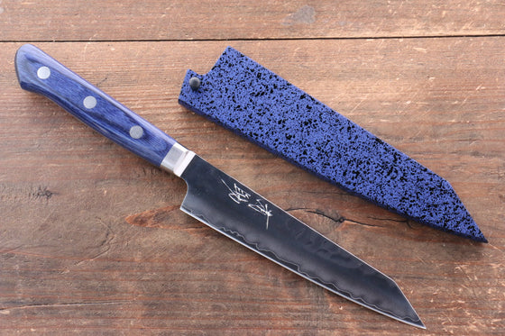 Seisuke Aotsuchi AUS10 Hammered Kiritsuke Petty-Utility 140mm Blue Pakka wood Handle with Sheath - Seisuke Knife