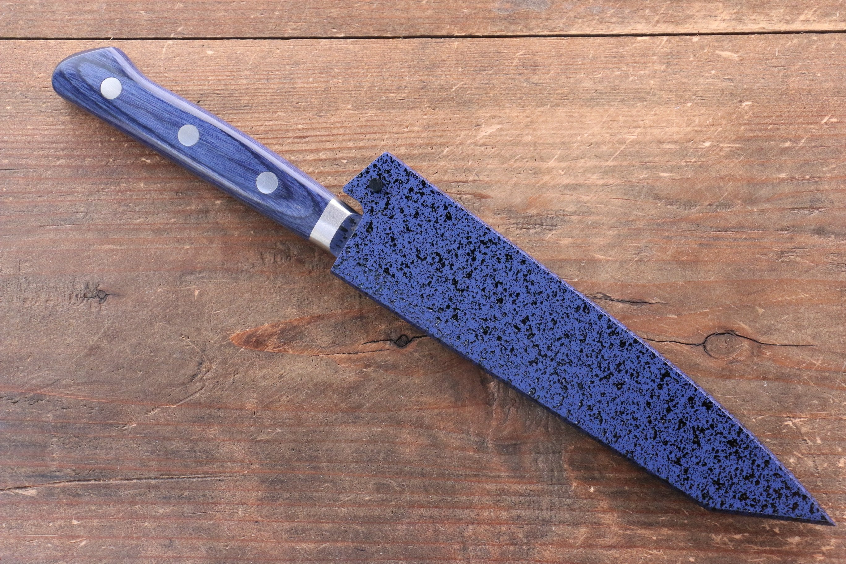 Seisuke Aotsuchi AUS10 Hammered Kiritsuke Petty-Utility 140mm Blue Pakkawood Handle with Sheath - Seisuke Knife