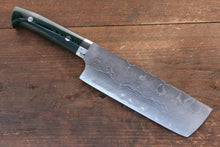  Takeshi Saji VG10 Diamond Finish Damascus Nakiri 165mm Green Micarta Handle - Seisuke Knife