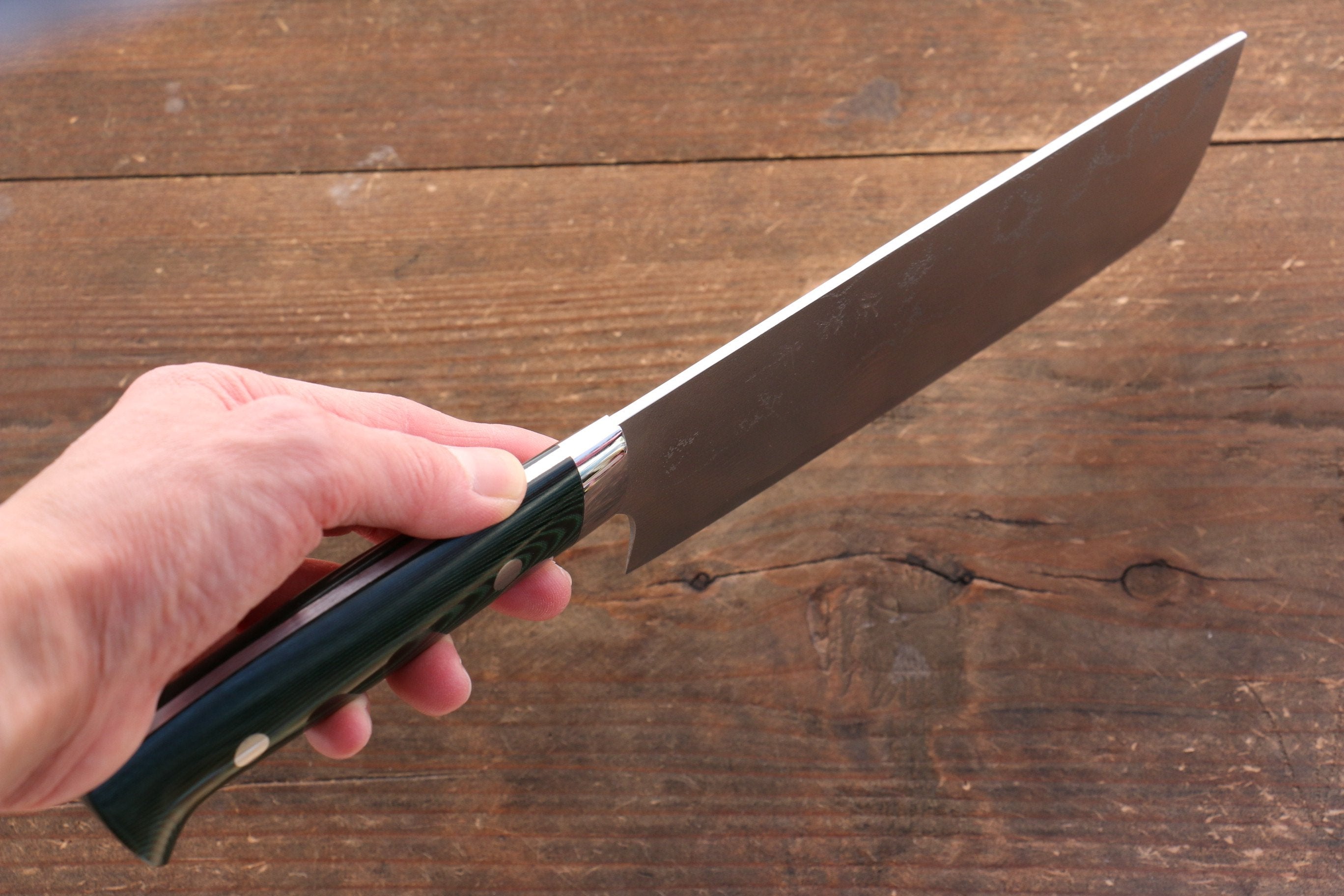 Takeshi Saji VG10 Diamond Finish Damascus Nakiri 165mm Green Micarta Handle - Seisuke Knife