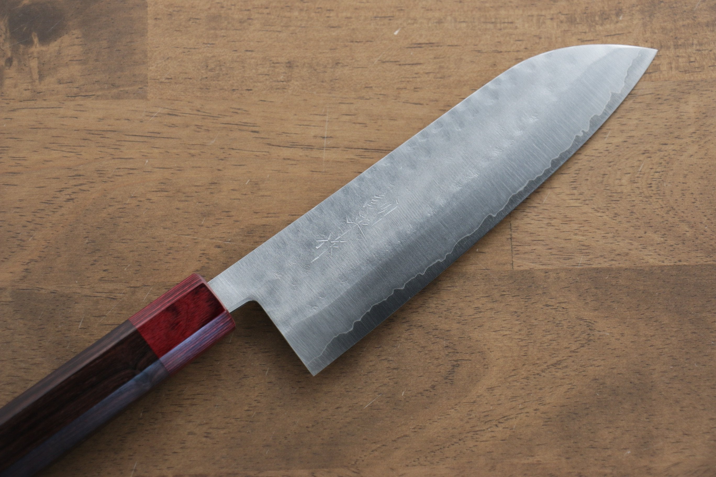 Kunihira VG1 Hammered Santoku 170mm with Shitan Handle and Red Pakkawood Ferrule - Seisuke Knife