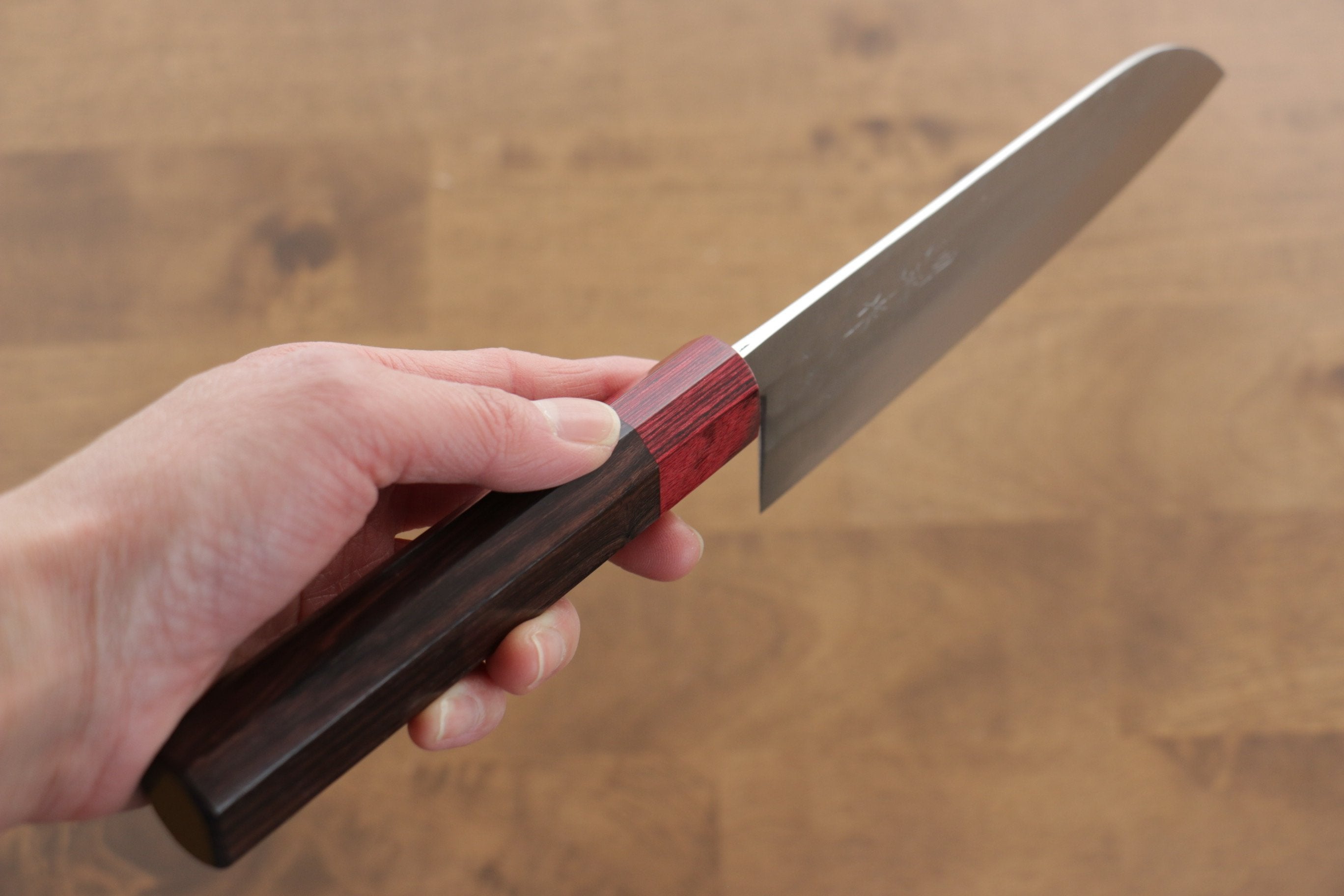 Kunihira VG1 Hammered Santoku 170mm with Shitan Handle and Red Pakkawood Ferrule - Seisuke Knife