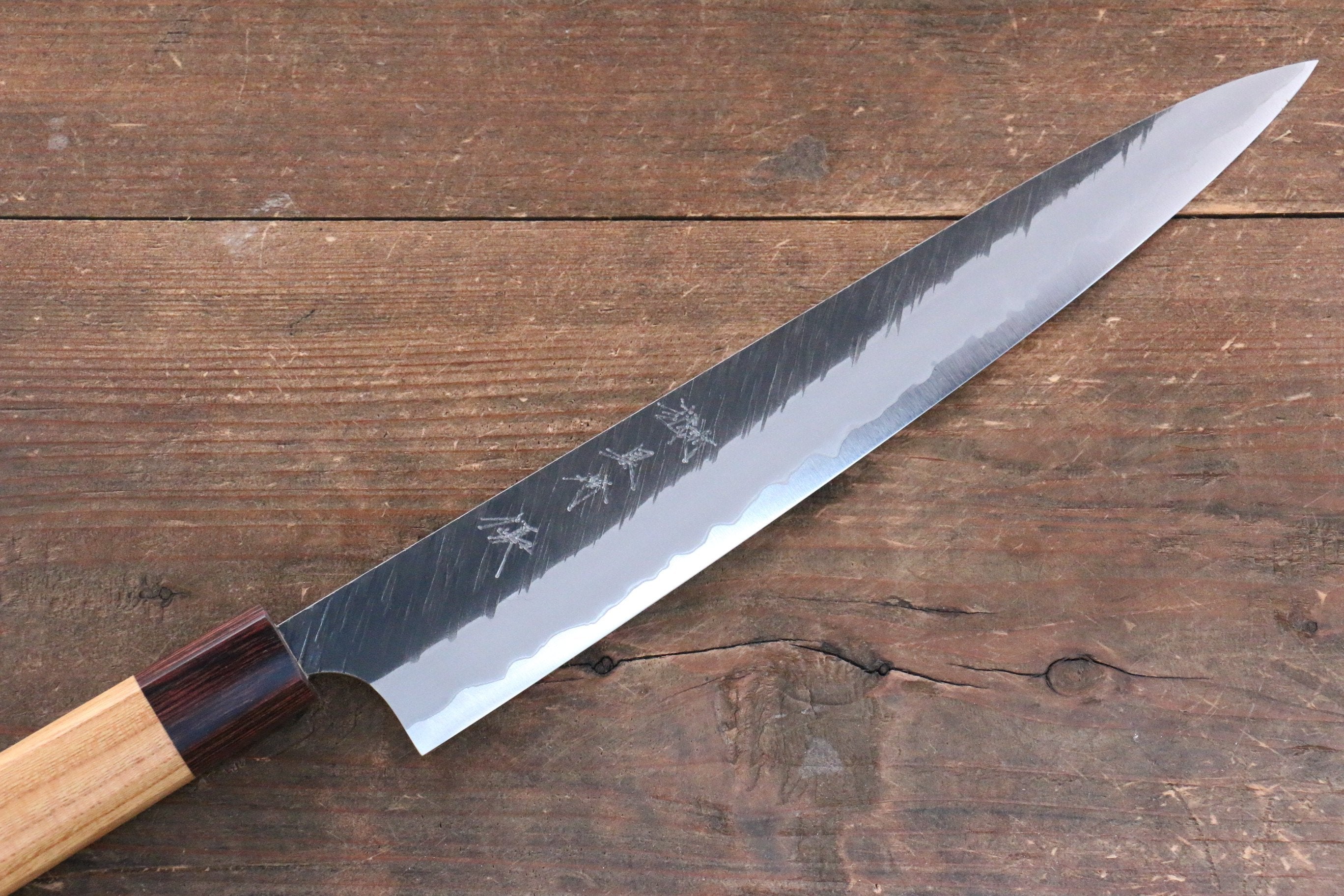 Yu Kurosaki Fujin Blue Super Hammered Sujihiki 240mm Keyaki (Japanese Elm) Handle - Seisuke Knife